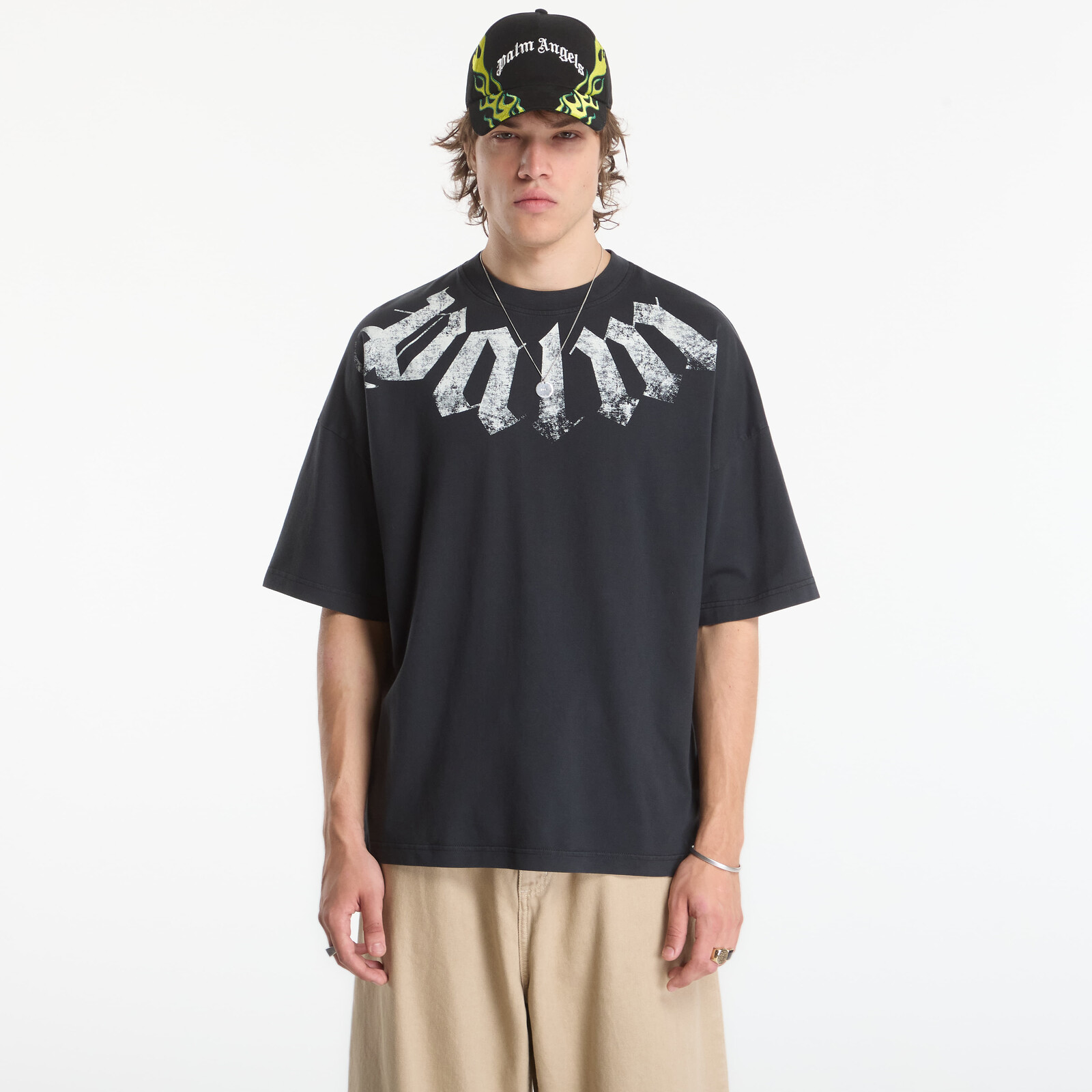 Tričko Palm Angels Big Neck Logo Loose Tee Black/ Off White XL