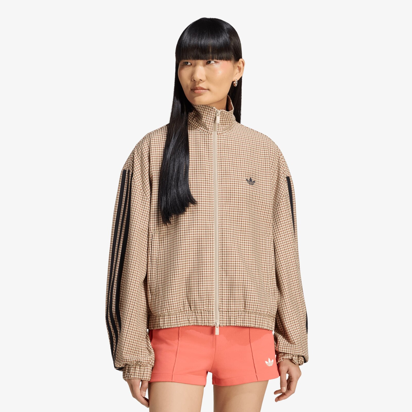 Bunda adidas Badigirl Checks Track Top Crystal Linen/ Aurora Coffee/ Orbit Green/ Vermillion XL