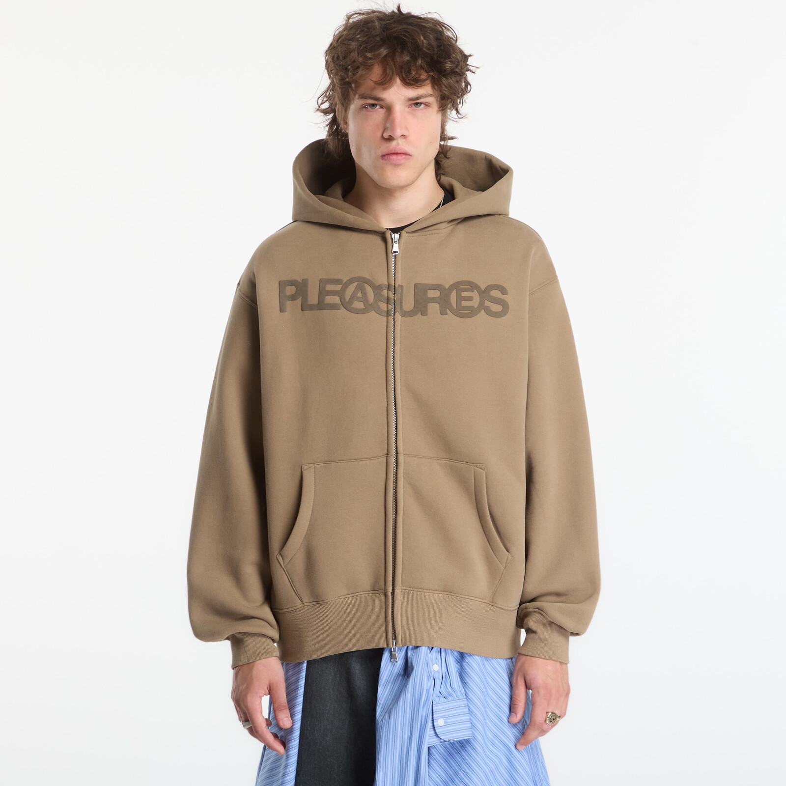 Mikina PLEASURES Zine Zip Hoodie Mud XXL