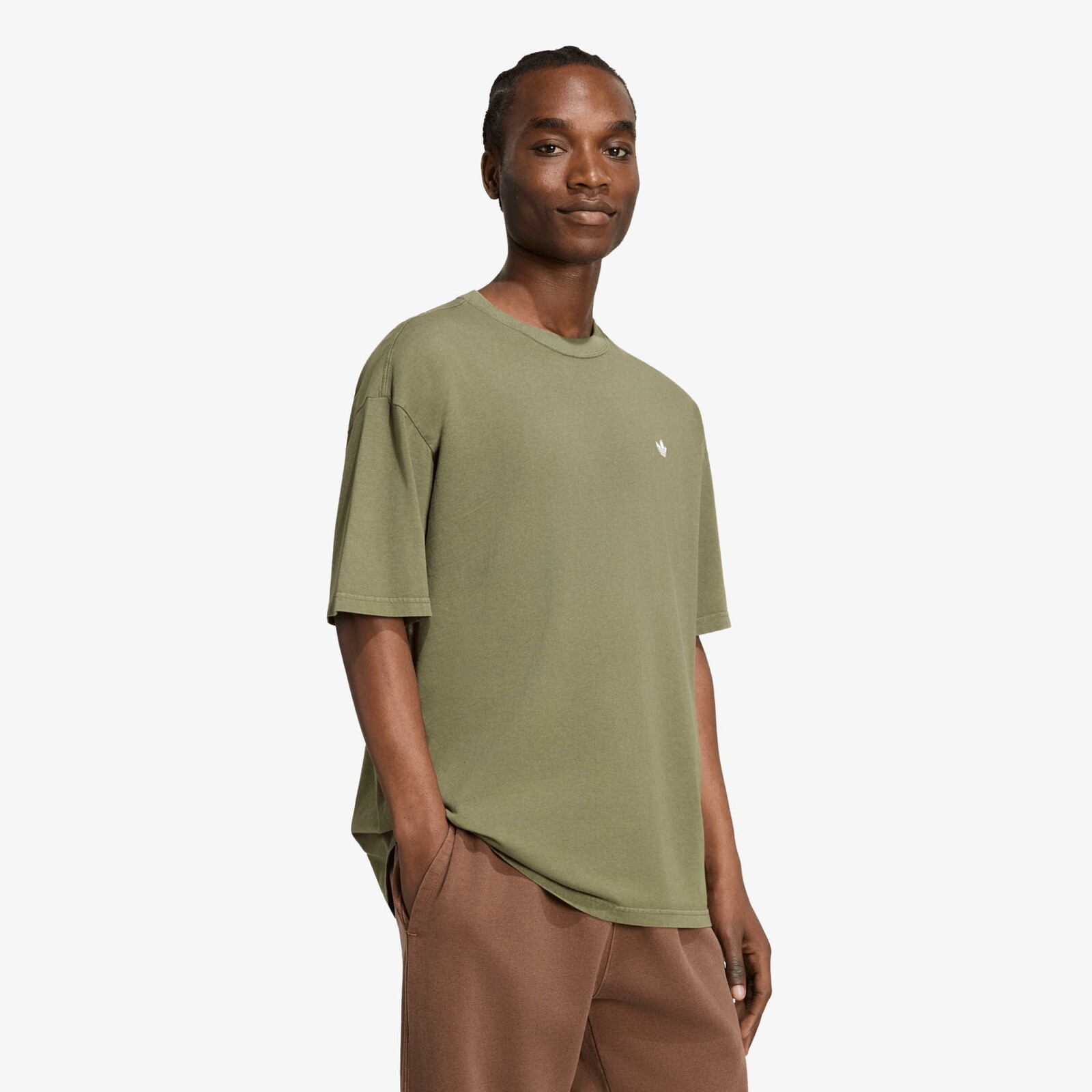 Tričko adidas Trefoil Essentials Washed Loose Dropped Shoulder T-Shirt Olive Strata S