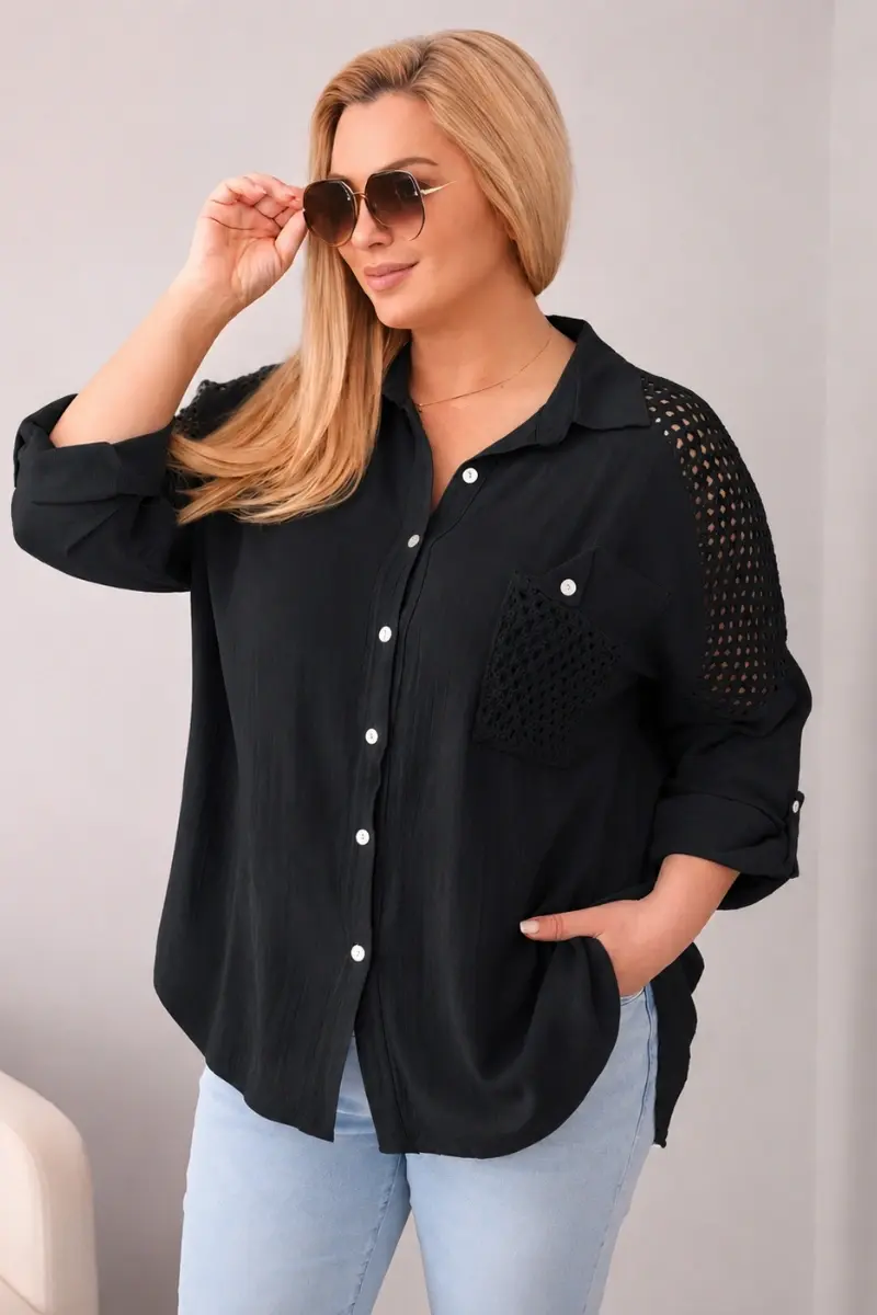 Kesi Plus Size košeľa s golierom a čipkou