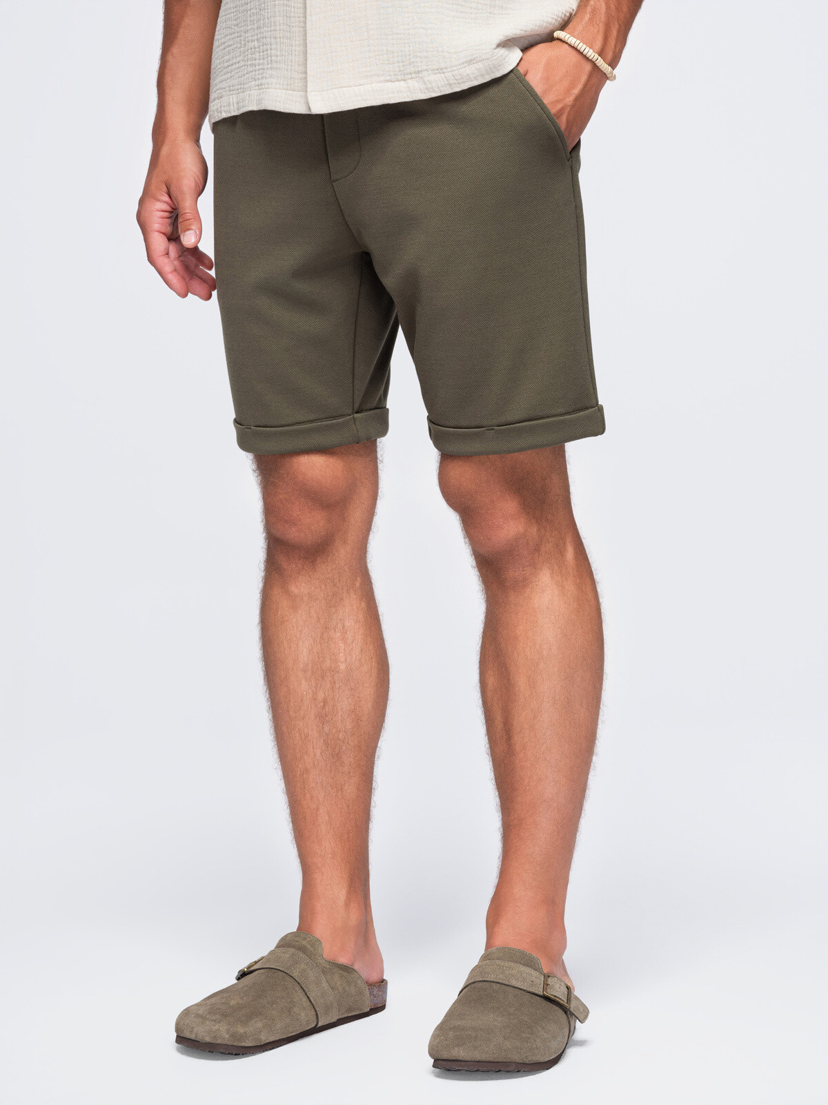 Ombre pánske šortky chino štýlu – olivovo zelené