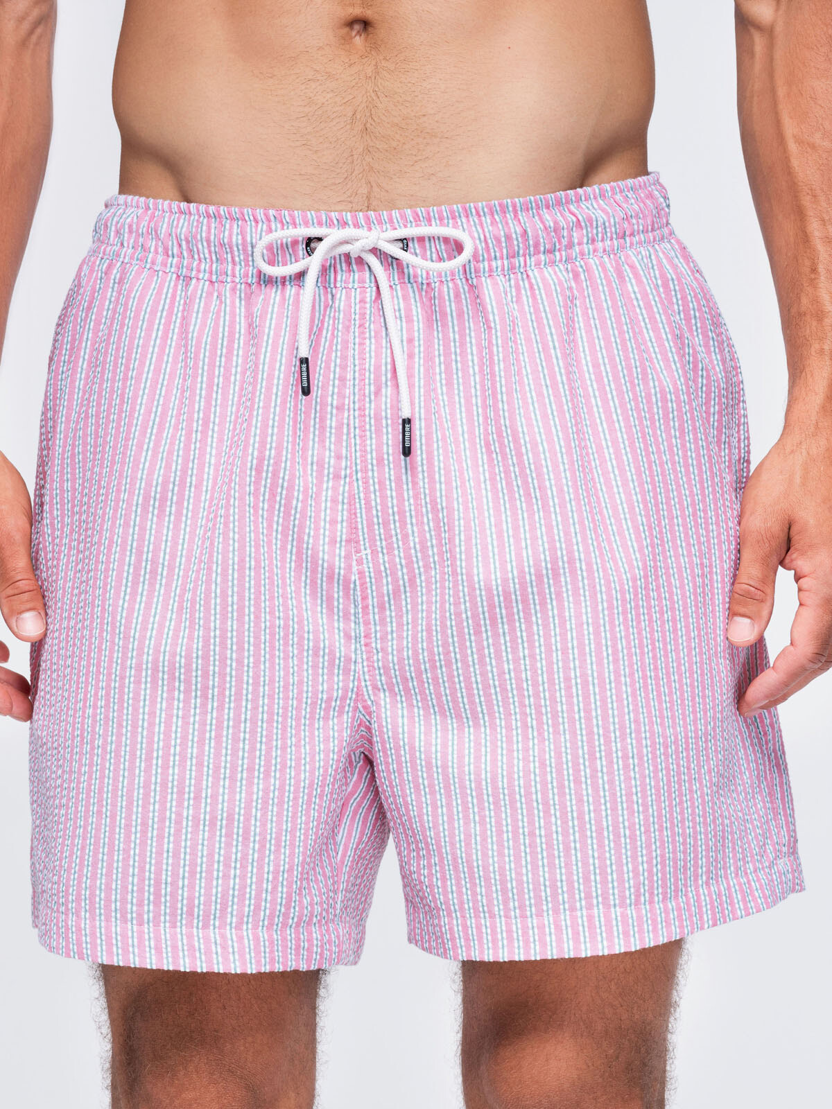 Ombre Men’s swim shorts in a textured striped fabric – pink