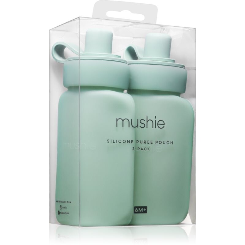 Mushie Silicone Puree Pouch plniteľné silikónové kapsičky na pyré Cambridge Blue 2 ks