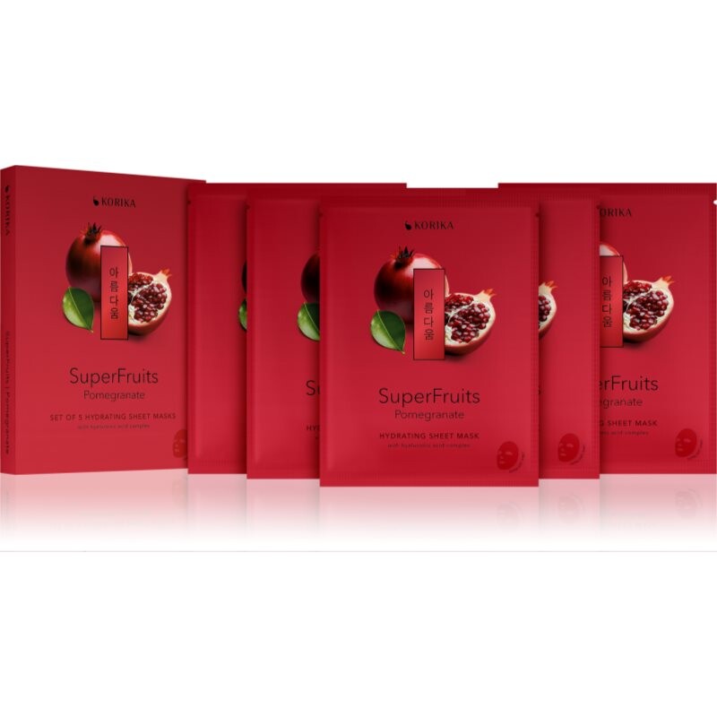 KORIKA SuperFruits Pomegranate - Set of 5 Hydrating Face Sheet Masks set pleťových masiek za zvýhodnenú cenu s hydratačným účinkom 5x25 g