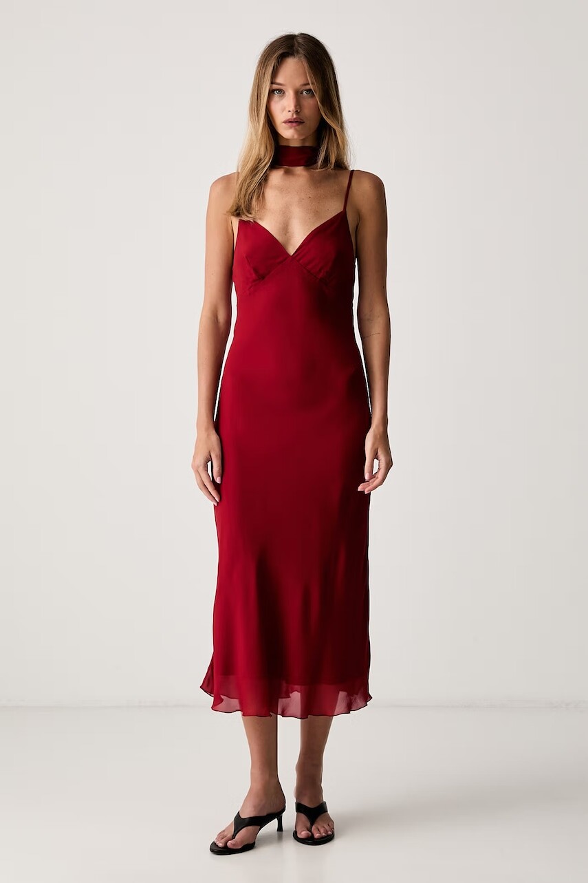 Le Privé šaty z viskózy FELICE CHIFFON ROUGE