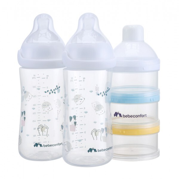 Bebeconfort sada dojčenských fliaš emotion physio 270ml (0-12m) white 2ks + dávkovač