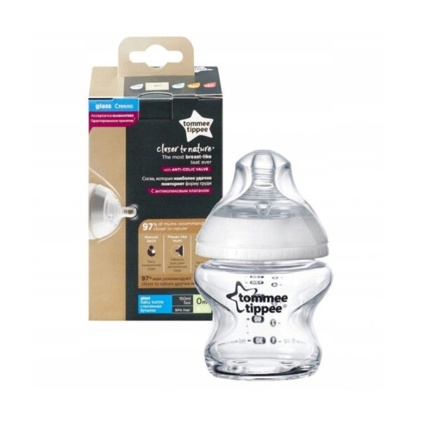 Tommee Tippee dojčenská fľaša C2N 150ml sklenená, 0M+