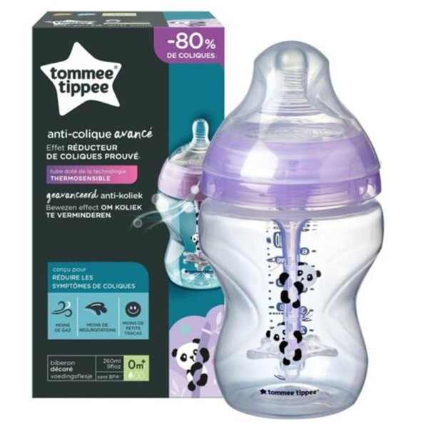 Tommee Tippee dojčenská fľaša s pandami purple 260 ml - 0M+