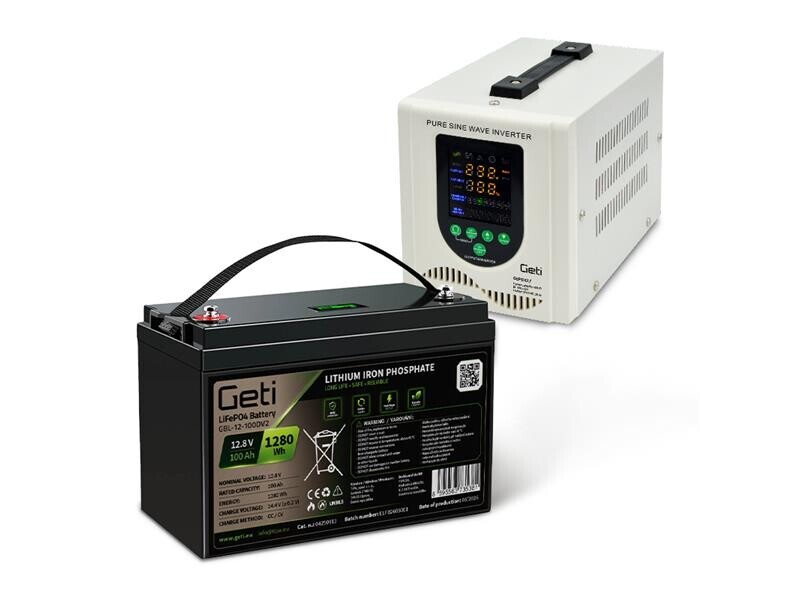 Záložný zdroj GETI GEP500LF sínusový 500 W (800 VA) + batéria LiFePO4 100 Ah