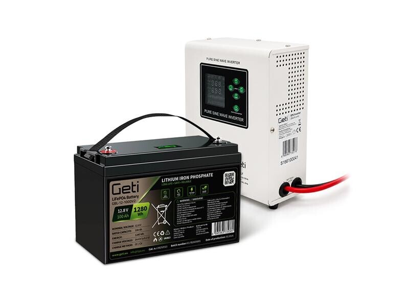 Záložný zdroj GETI GEP301LF, sinusový, 300 W (500 VA) + batéria LiFePO4 100 Ah