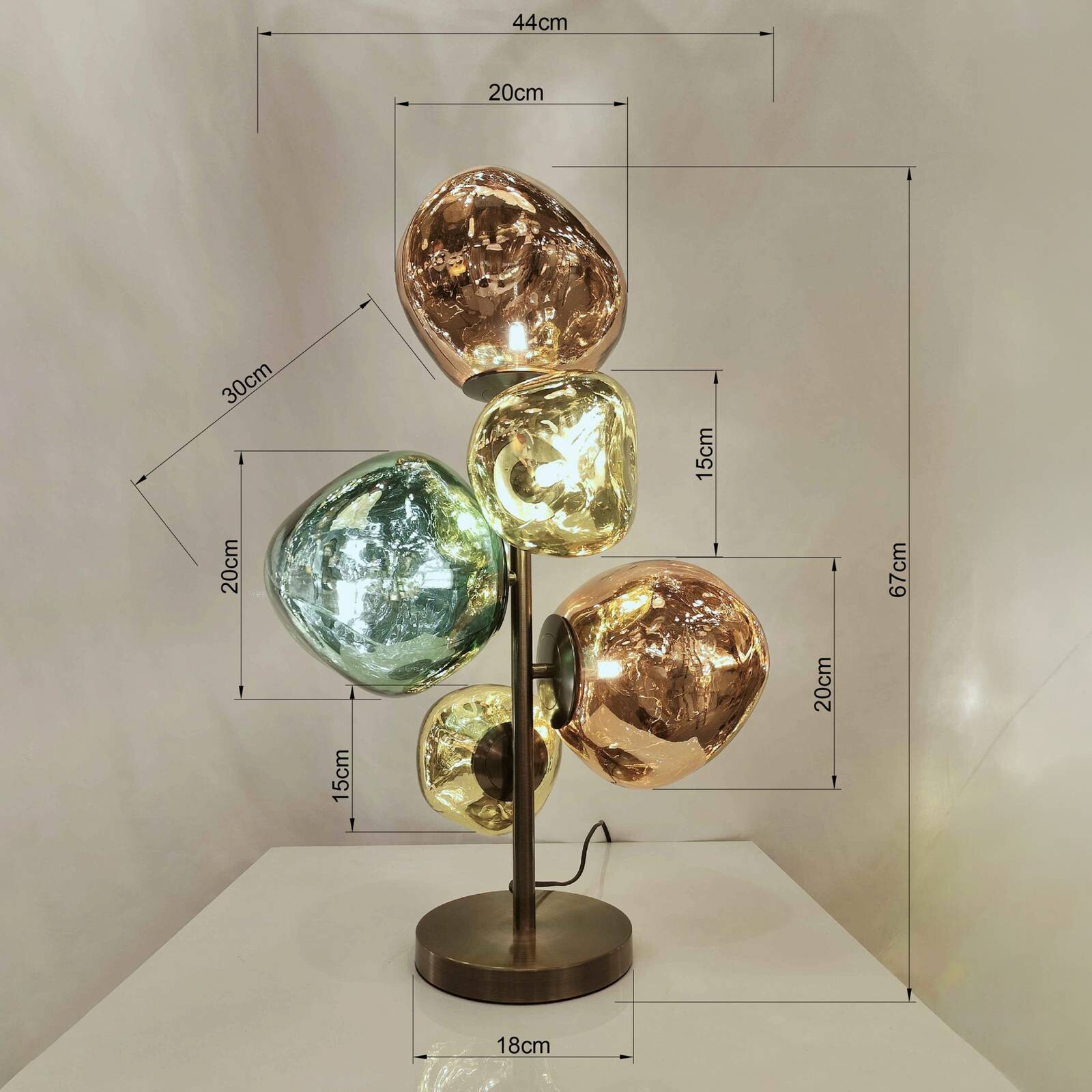 Stolová lampa Kare Burbuja, viacfarebná, sklo, oceľ, 66 cm