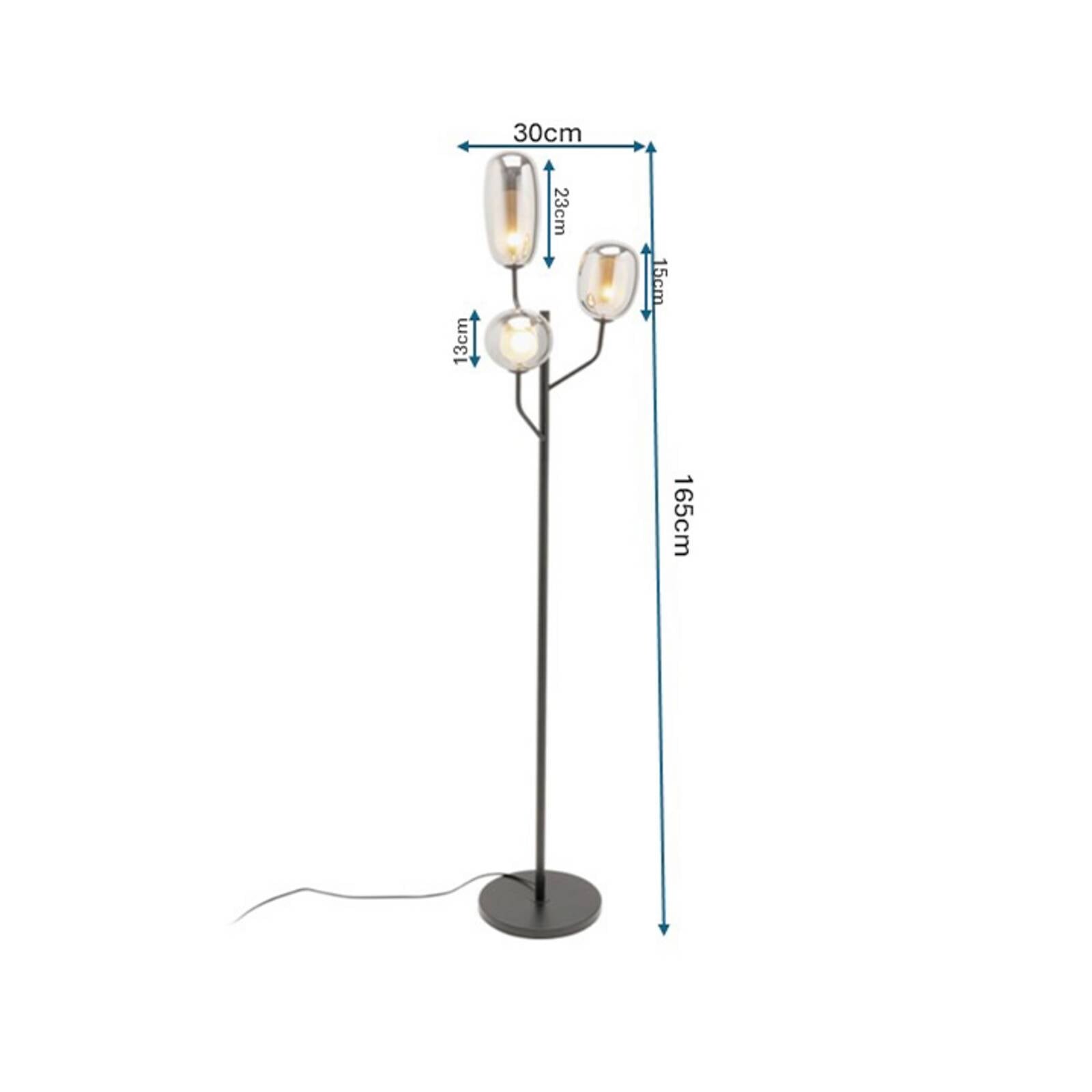 Stojacia lampa Kare Columbo, čierna, sklo, 3-pl., G9, 164 cm