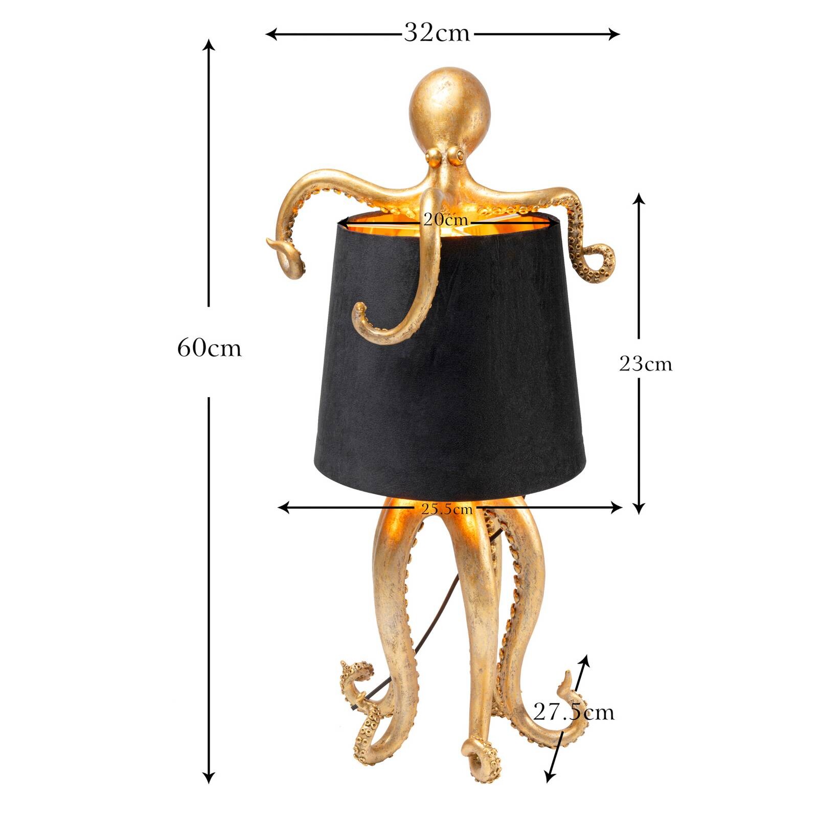 Stolová lampa Kare Octopus, zlatá, textil, výška 47 cm