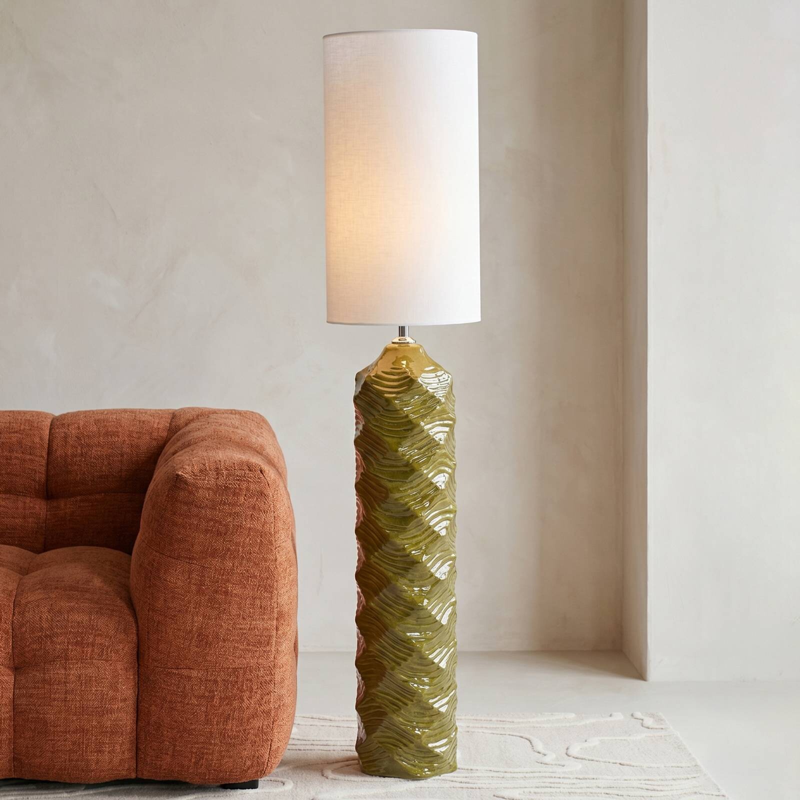 Stojacia lampa Kare Luma, zelená, bavlna/keramika, 128 cm