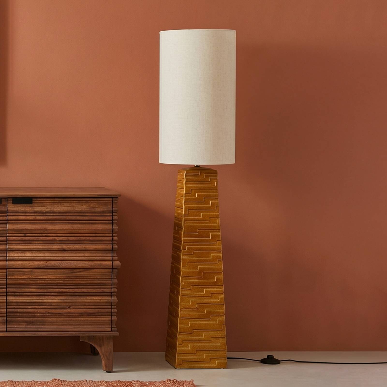 Stojacia lampa Kare Siena, oranžová, bavlna/kamenina, 123 cm