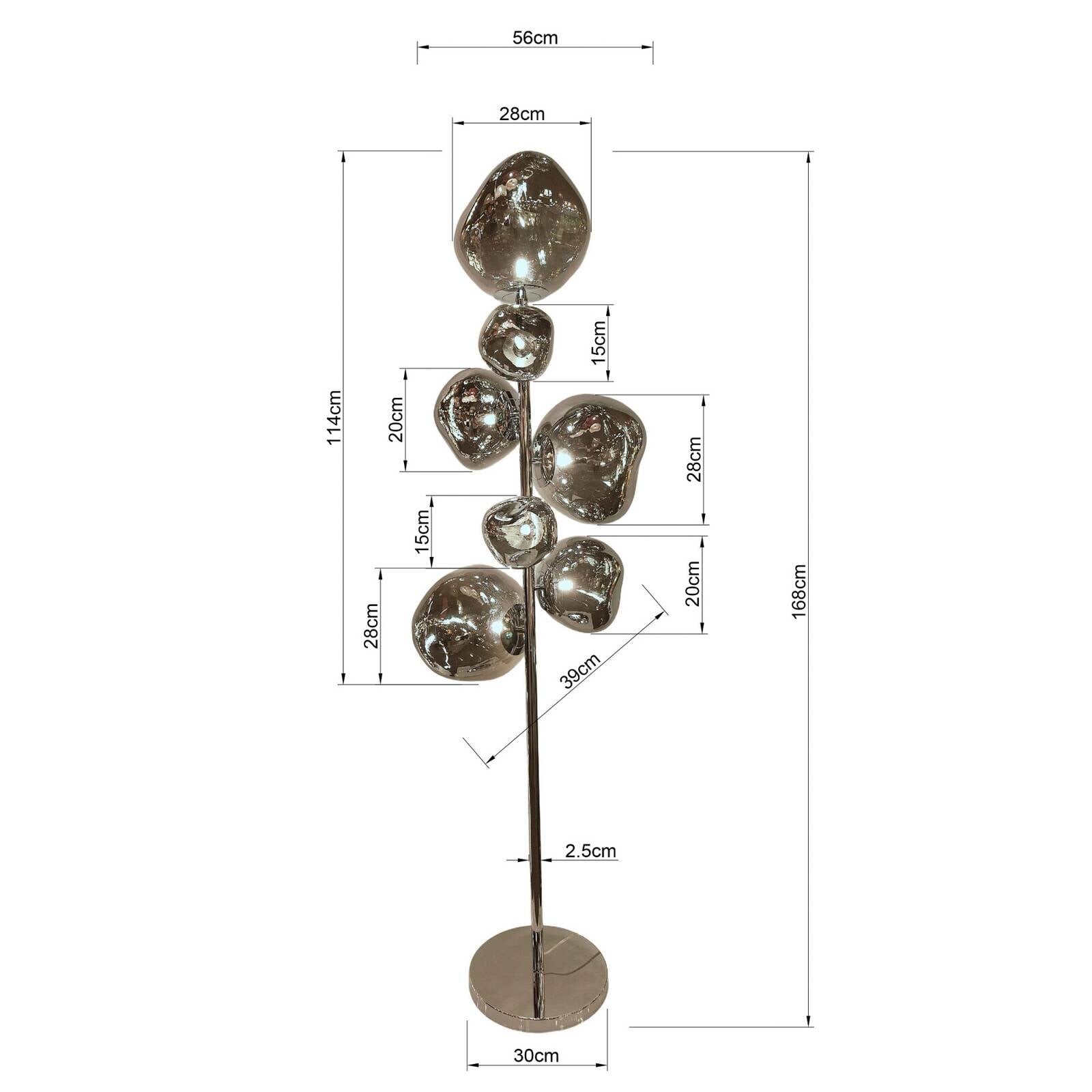 Stojacia lampa Kare Burbuja. strieborná, sklo, 168 cm, 7-pl.