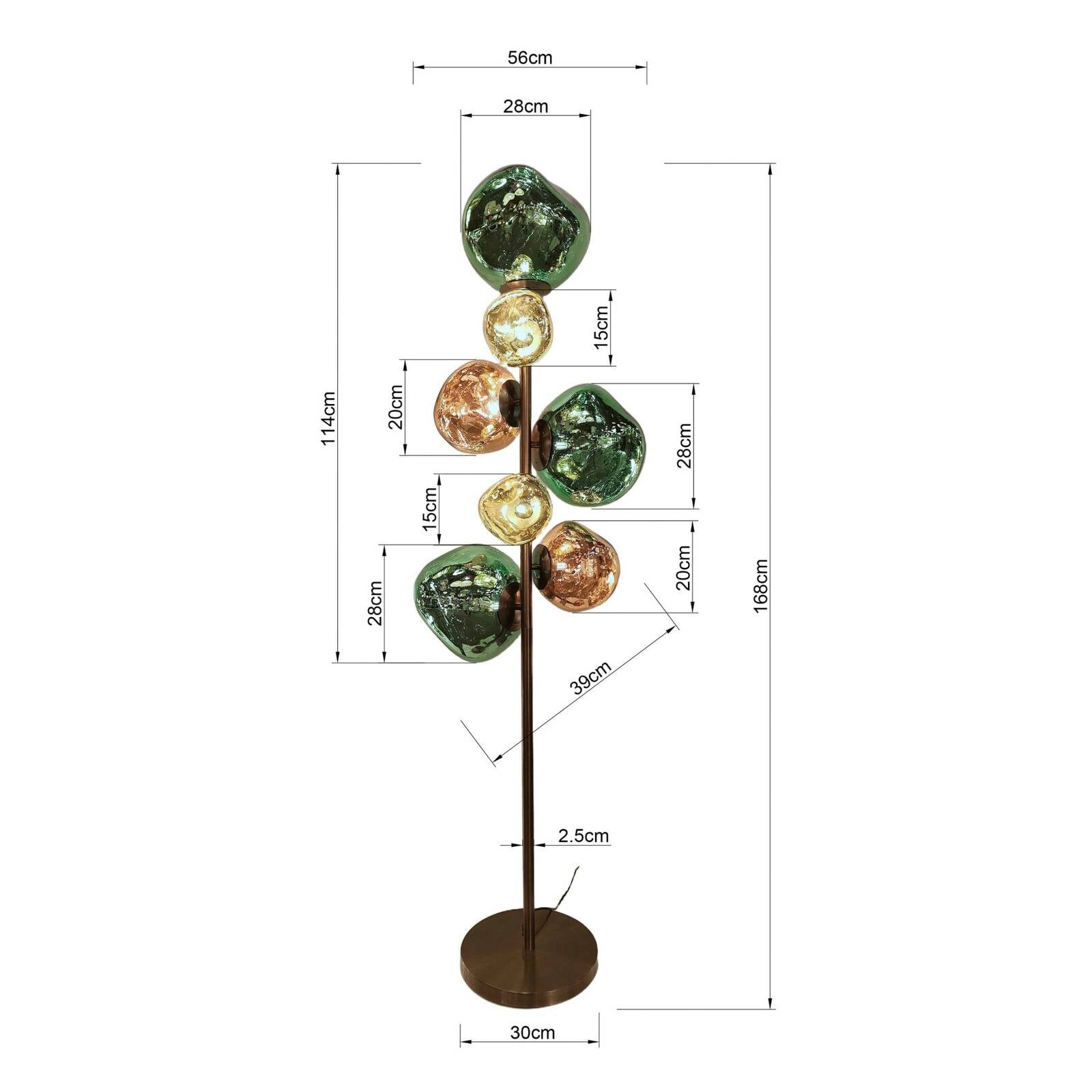 Stojacia lampa Kare Burbuja. Viacfarebná, sklo, 168 cm, 7-pl.