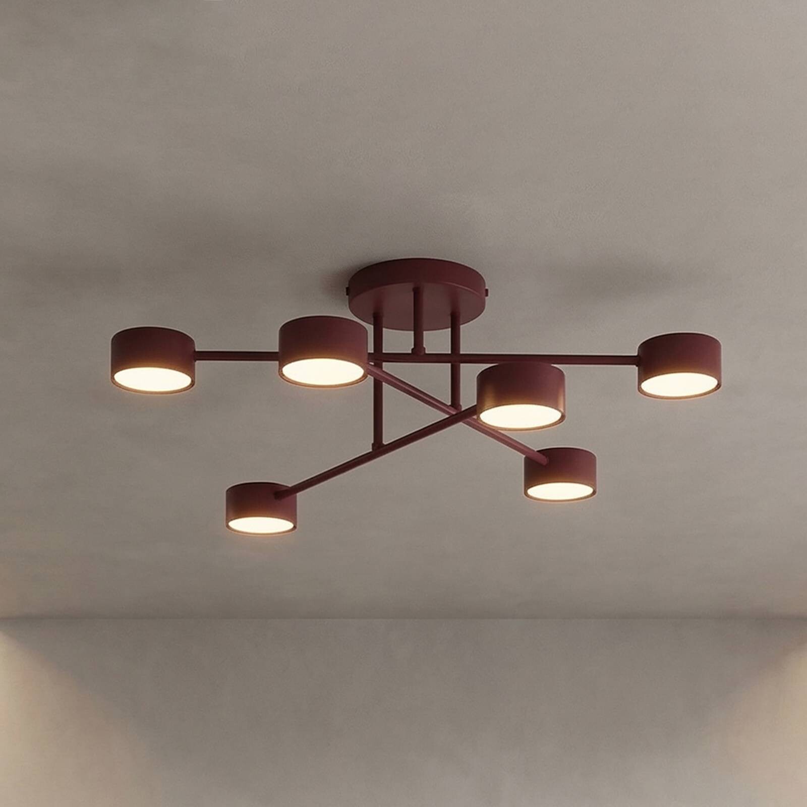 Stropné svietidlo HALO, tmavočervené, Ø 60 cm, 6-pl., kovové, GX53