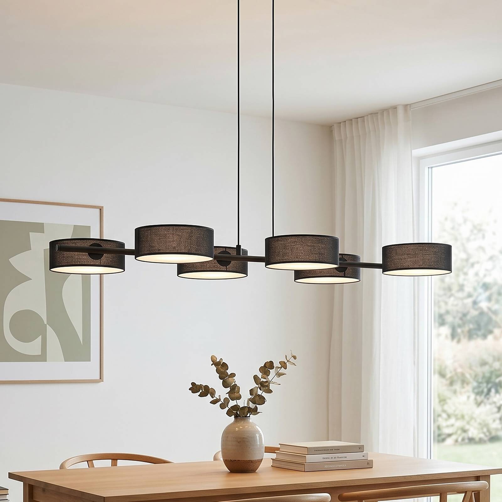 Závesné svietidlo DRUMZ, čierna, dĺžka 100 cm, 6-pl., textil, E14