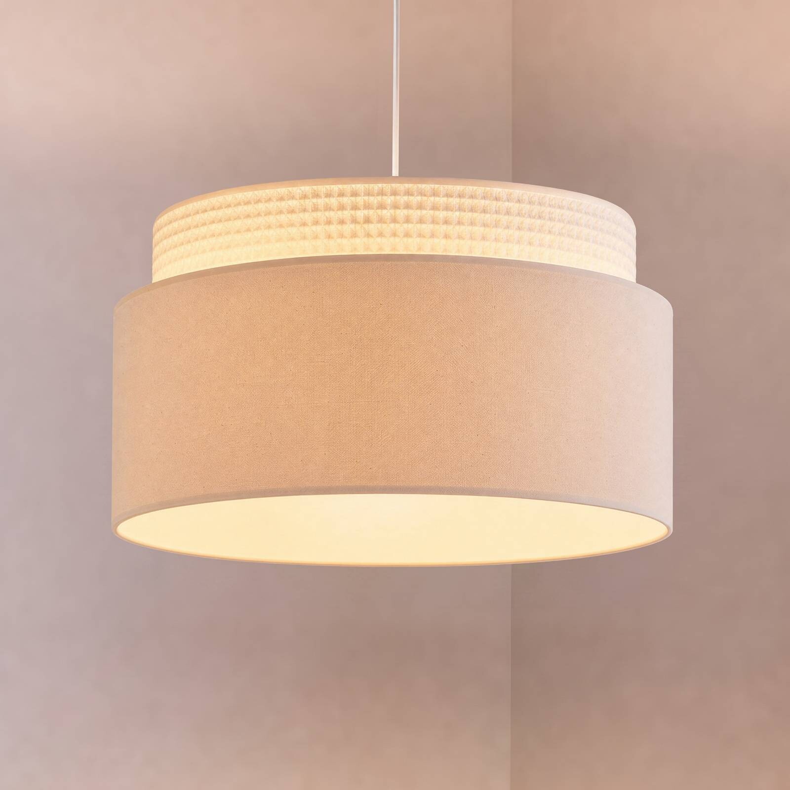 Závesné svietidlo Milano, ecru/béžová, Ø 45 cm, textil, E27