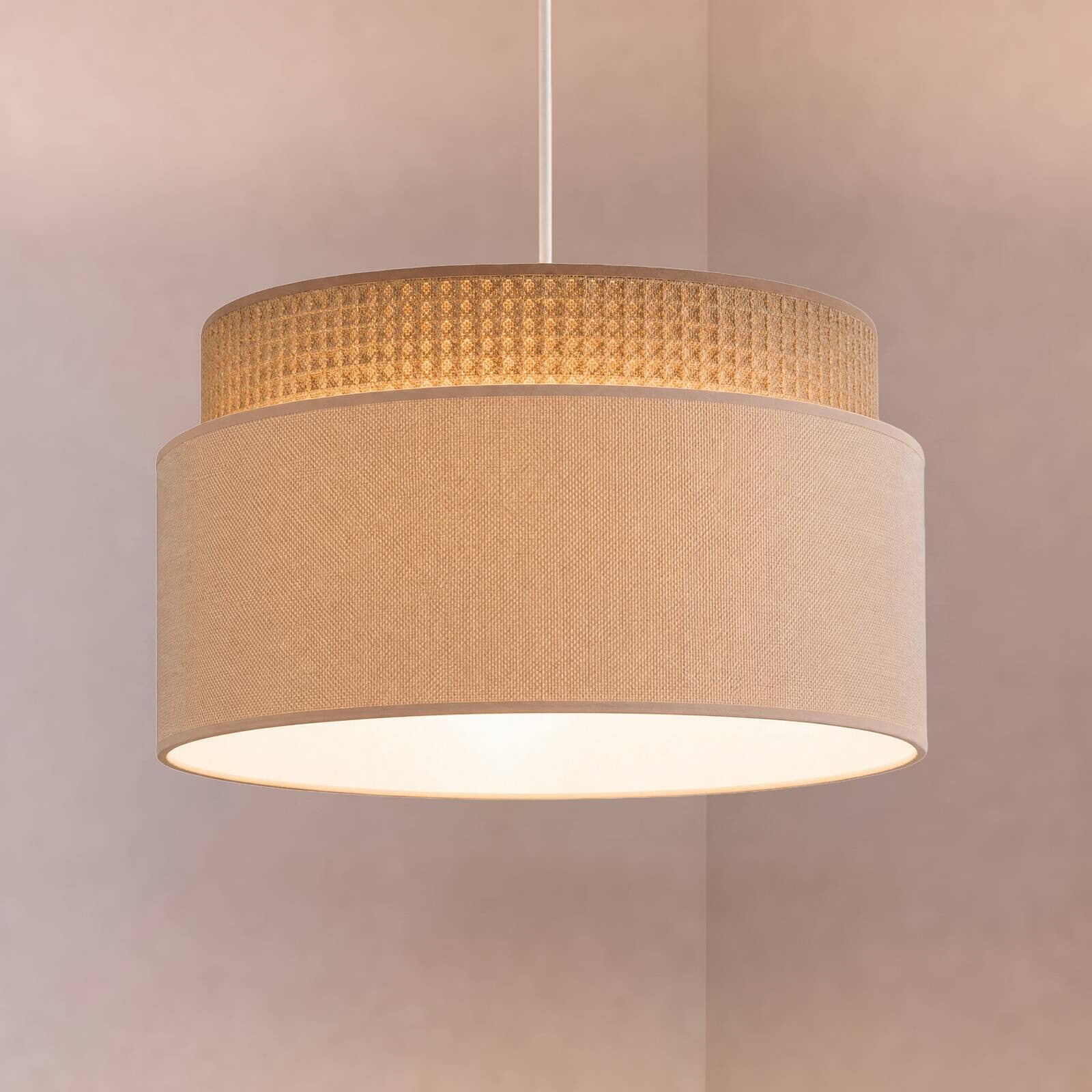 Závesné svietidlo Milano, kávovo hnedá/béžová, Ø 45 cm, textil, E27