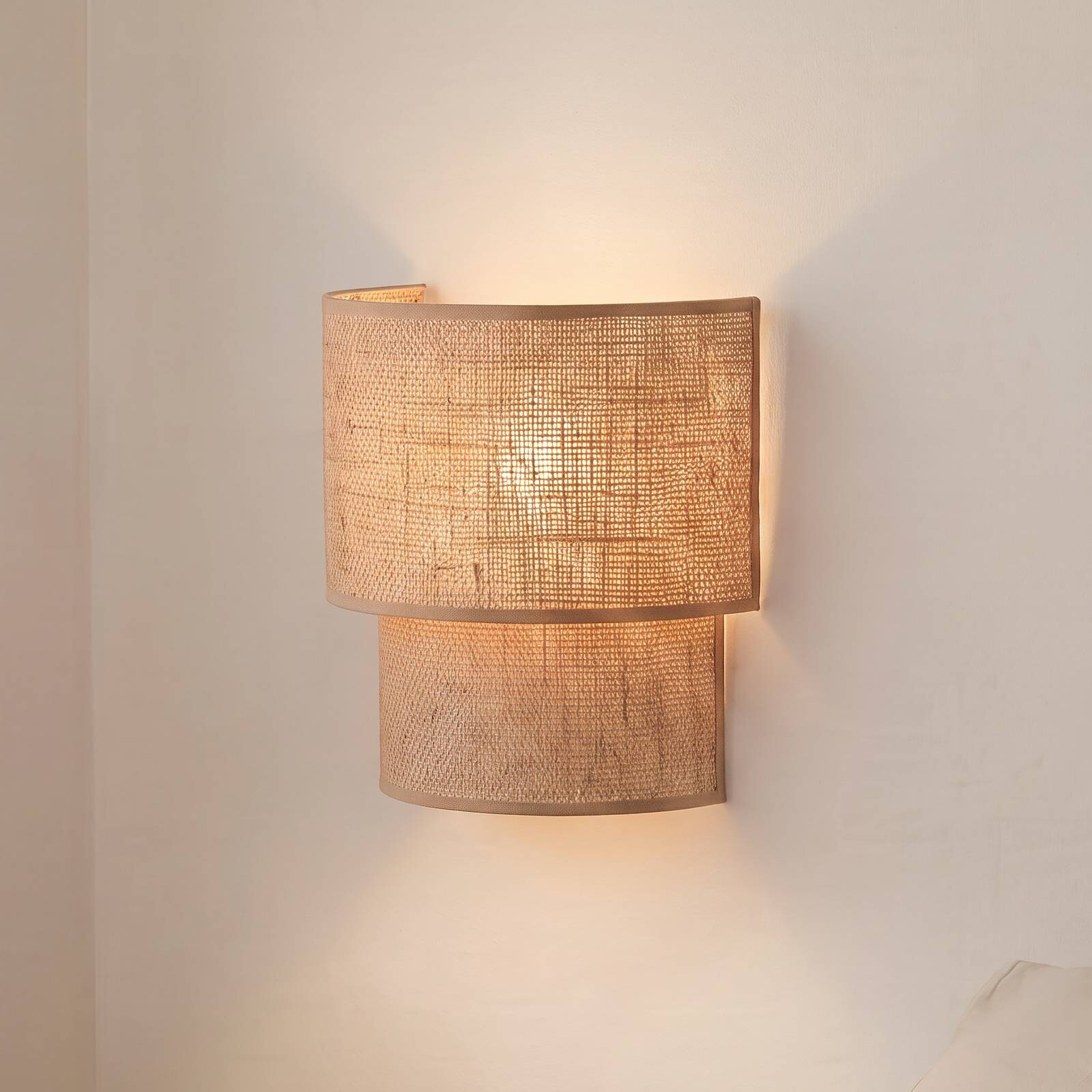 Nástenné svetlo Boho, juta/juta, výška 22 cm, textil, E27