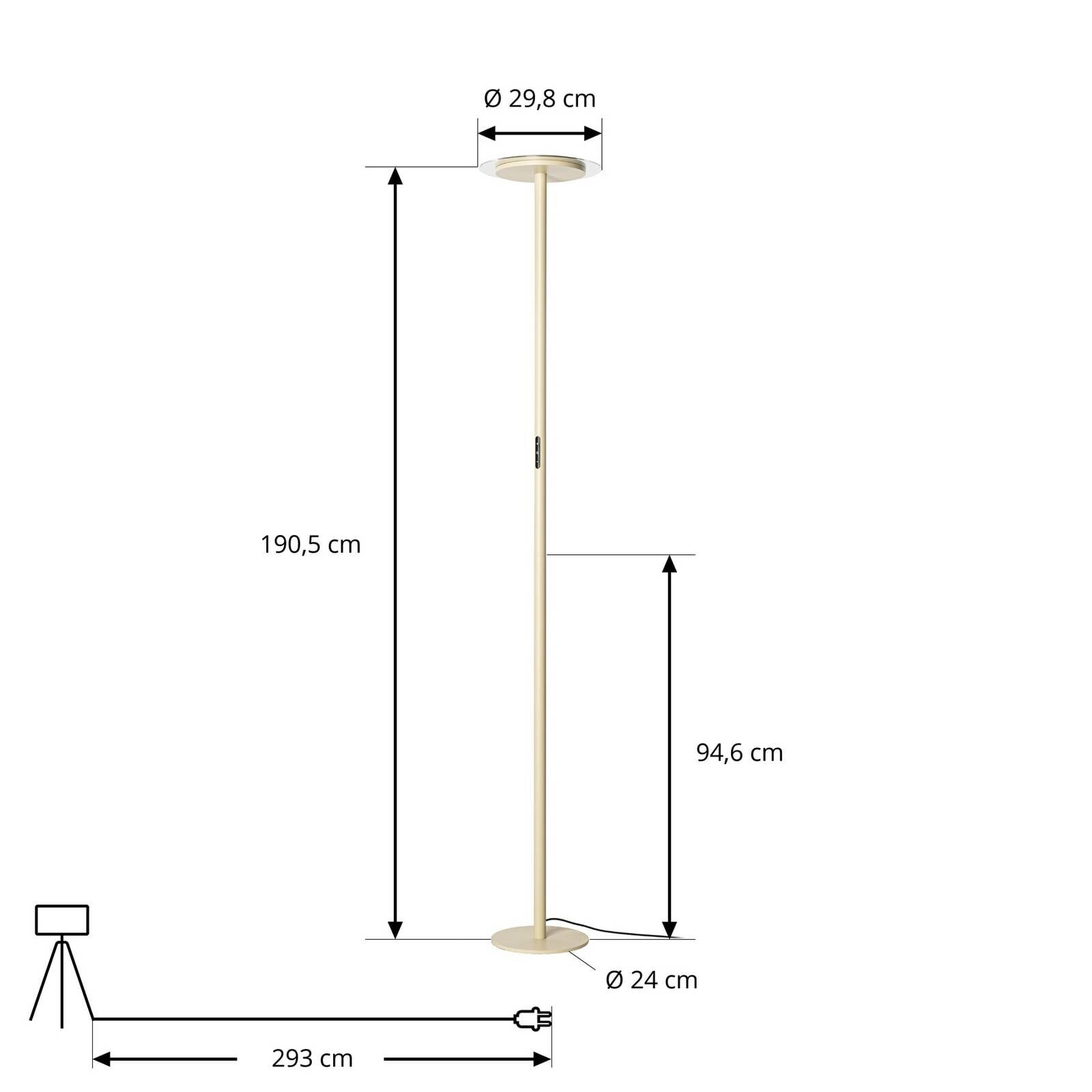 Arcchio LED stojacia lampa Frile, béžová, výška 190 cm, stmievateľné