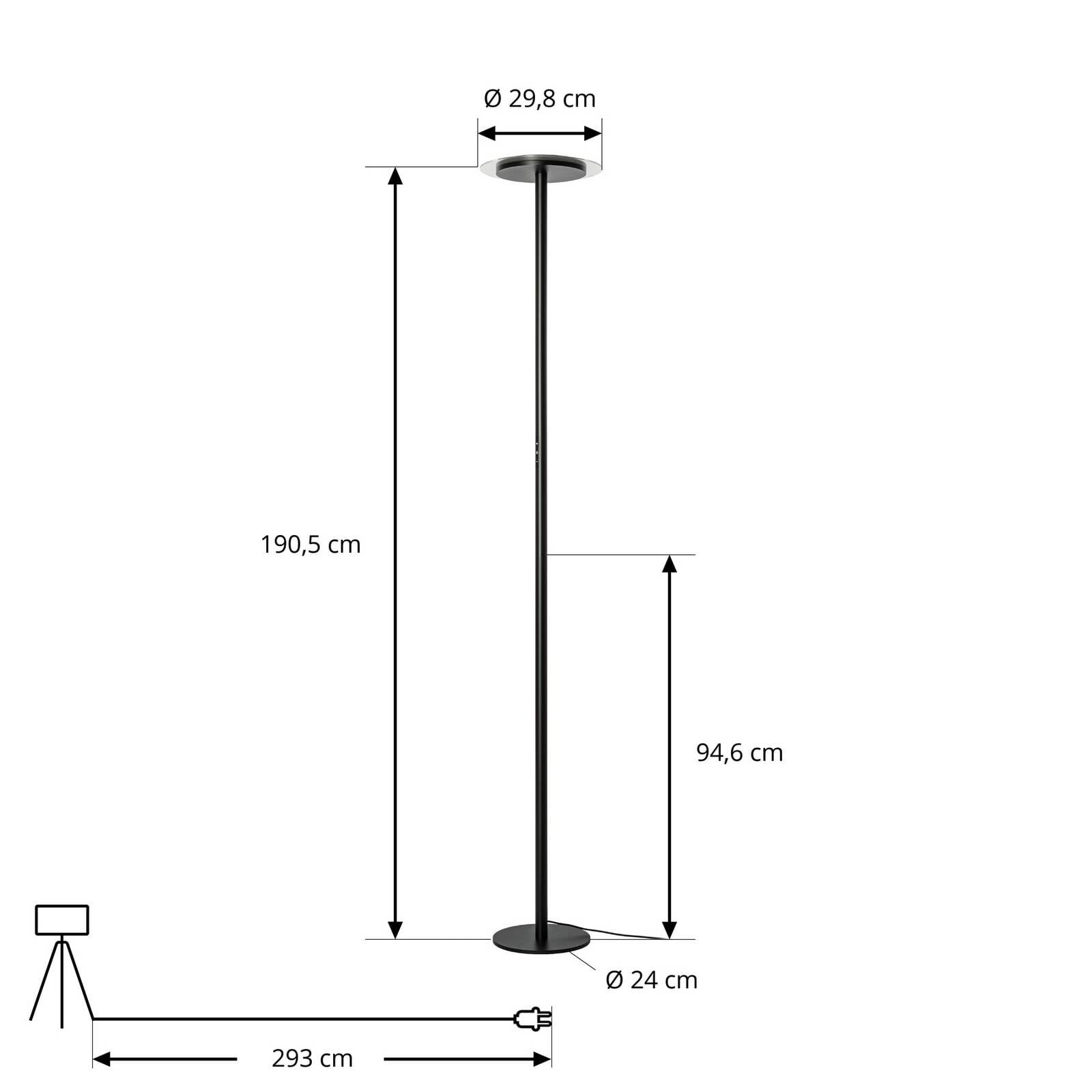 Arcchio LED stojacia lampa Frile, čierna, výška 190 cm, stmievateľné