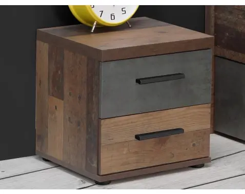 Nočný stolík Winnie 38 cm, vintage optika dreva/sivý betón%