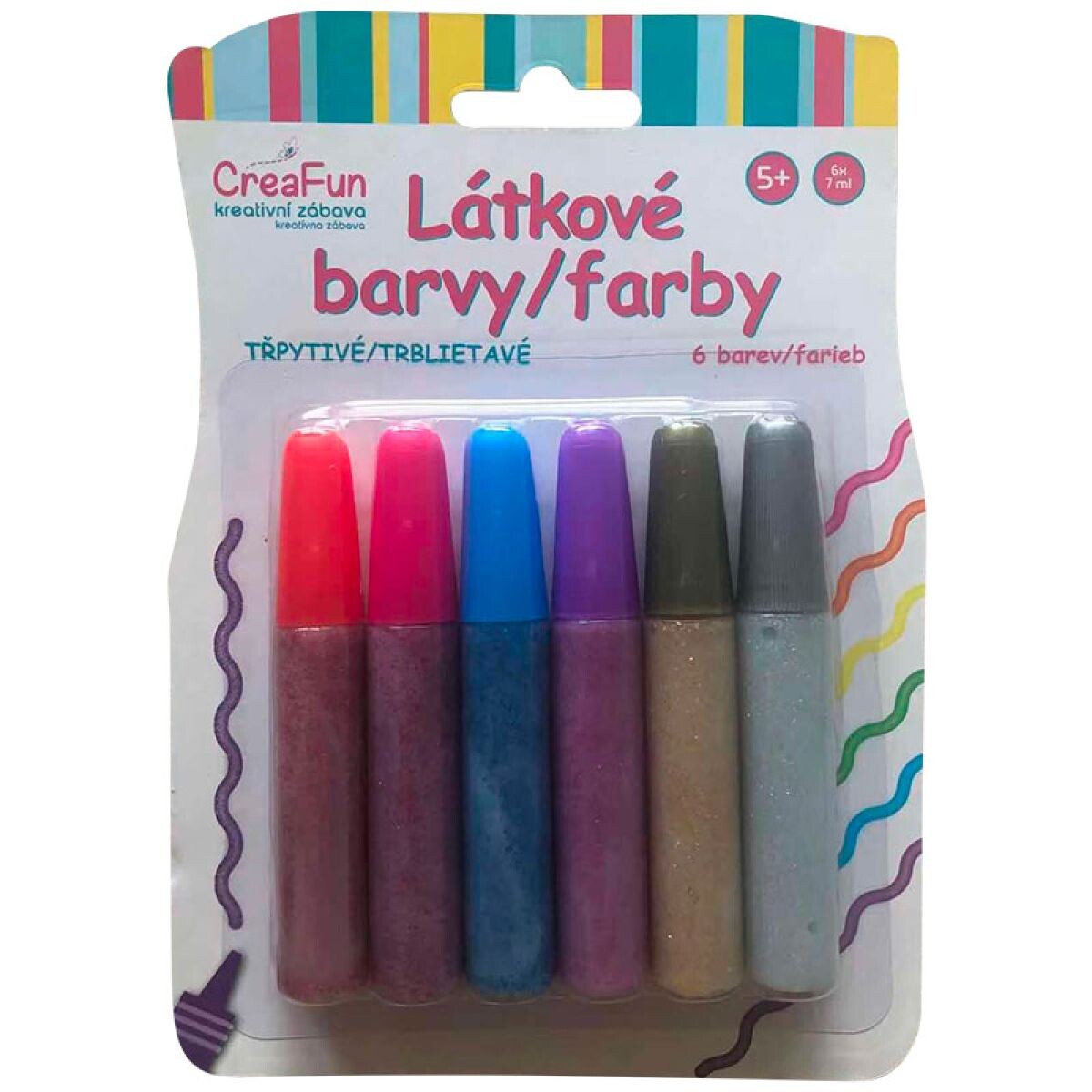 CreaFun - Látkové farby - sada trblietky 6 (42ml)