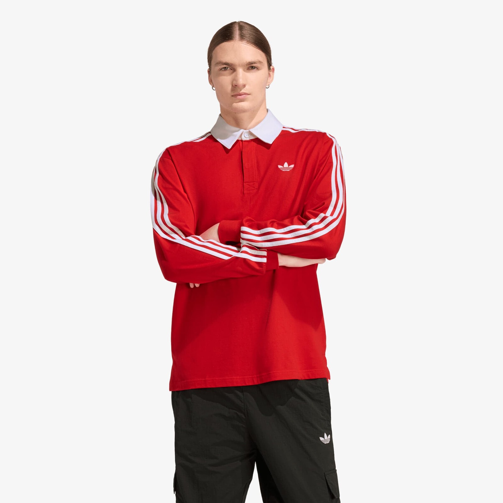 Tričko adidas 3-STRIPES Rugby Longsleeve Polo Better Scarlet M
