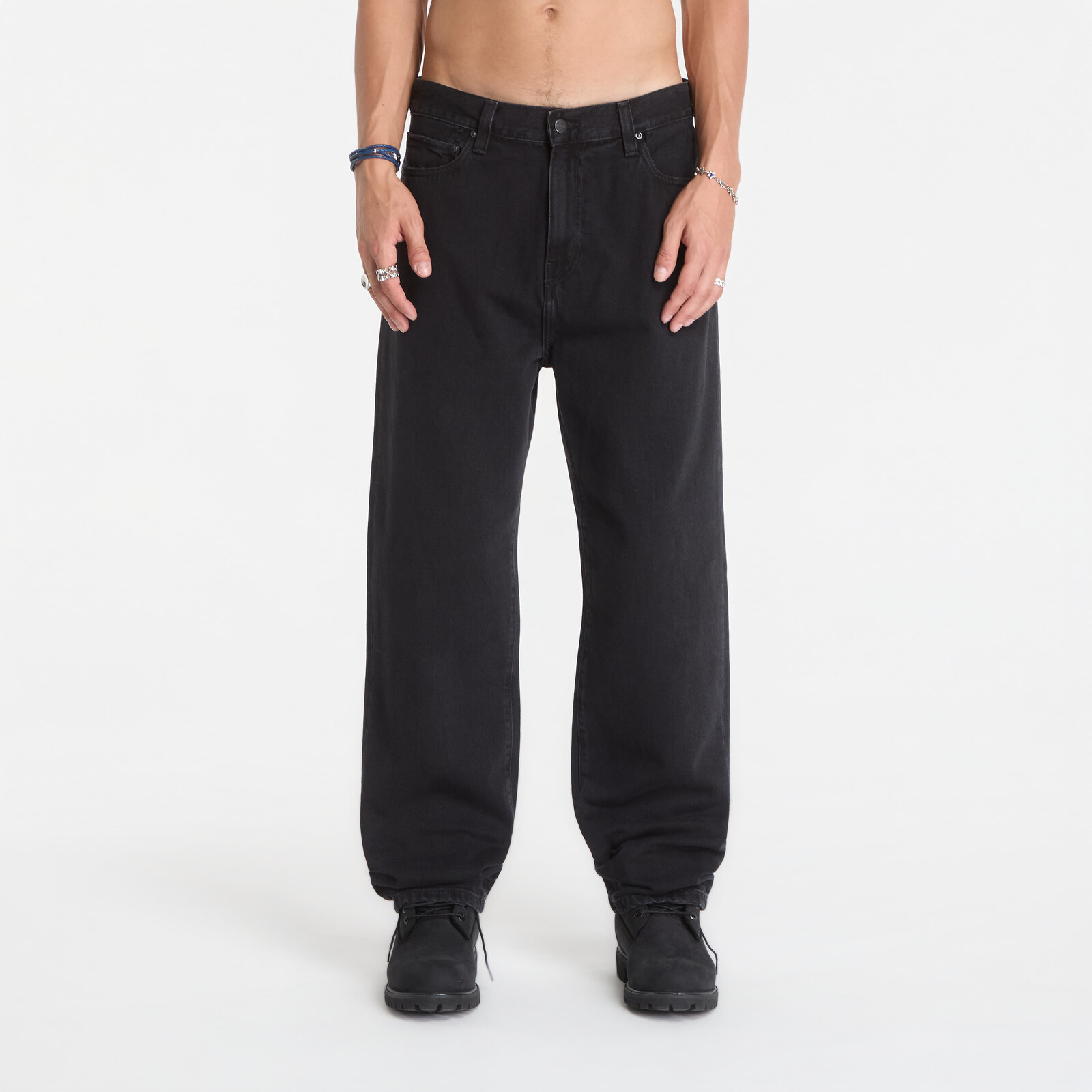 Džínsy Carhartt WIP Aaron Pant Black Stone Washed 29
