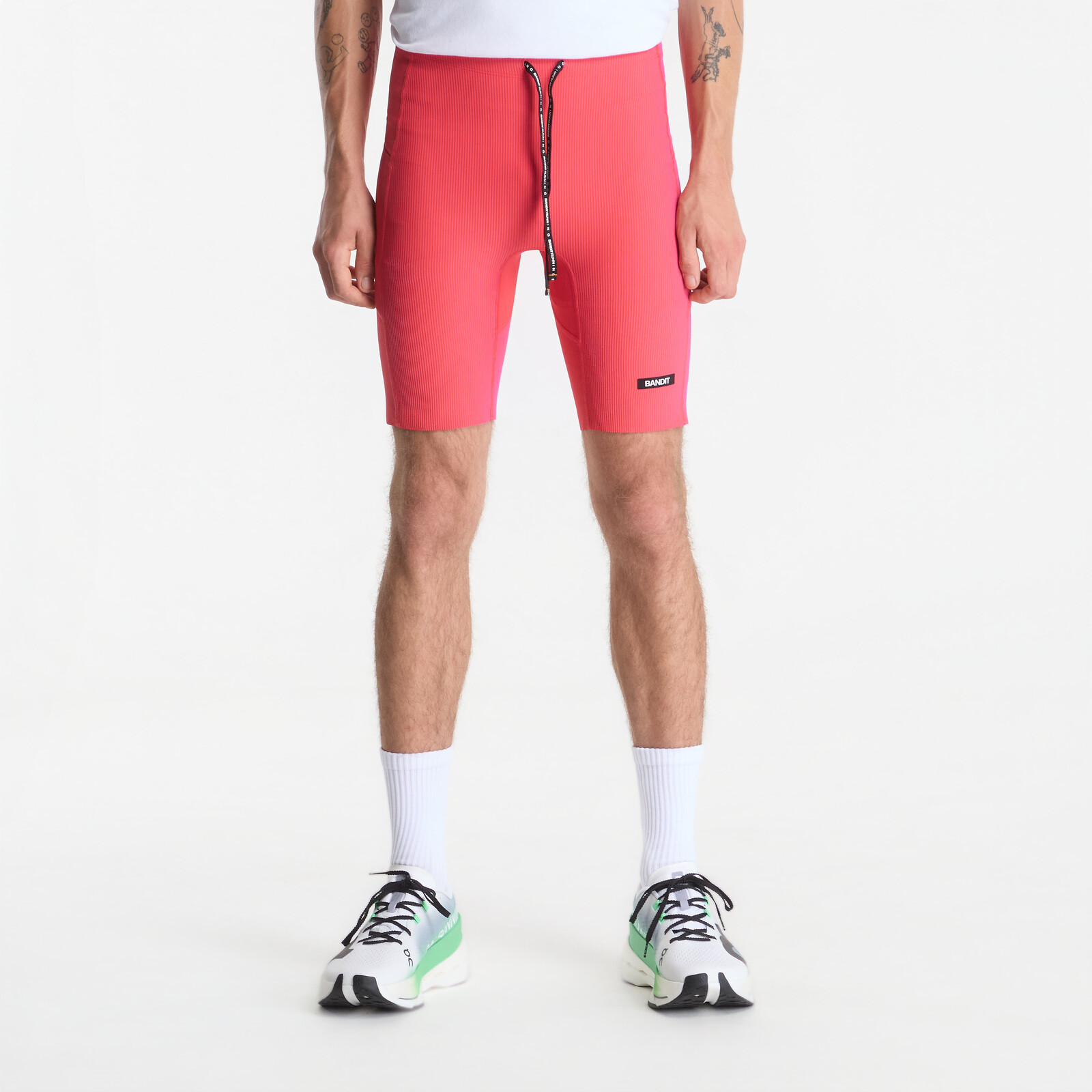 Legíny BANDIT Men's Striped Cadence™ Half Tights Poppy/ Azalea L