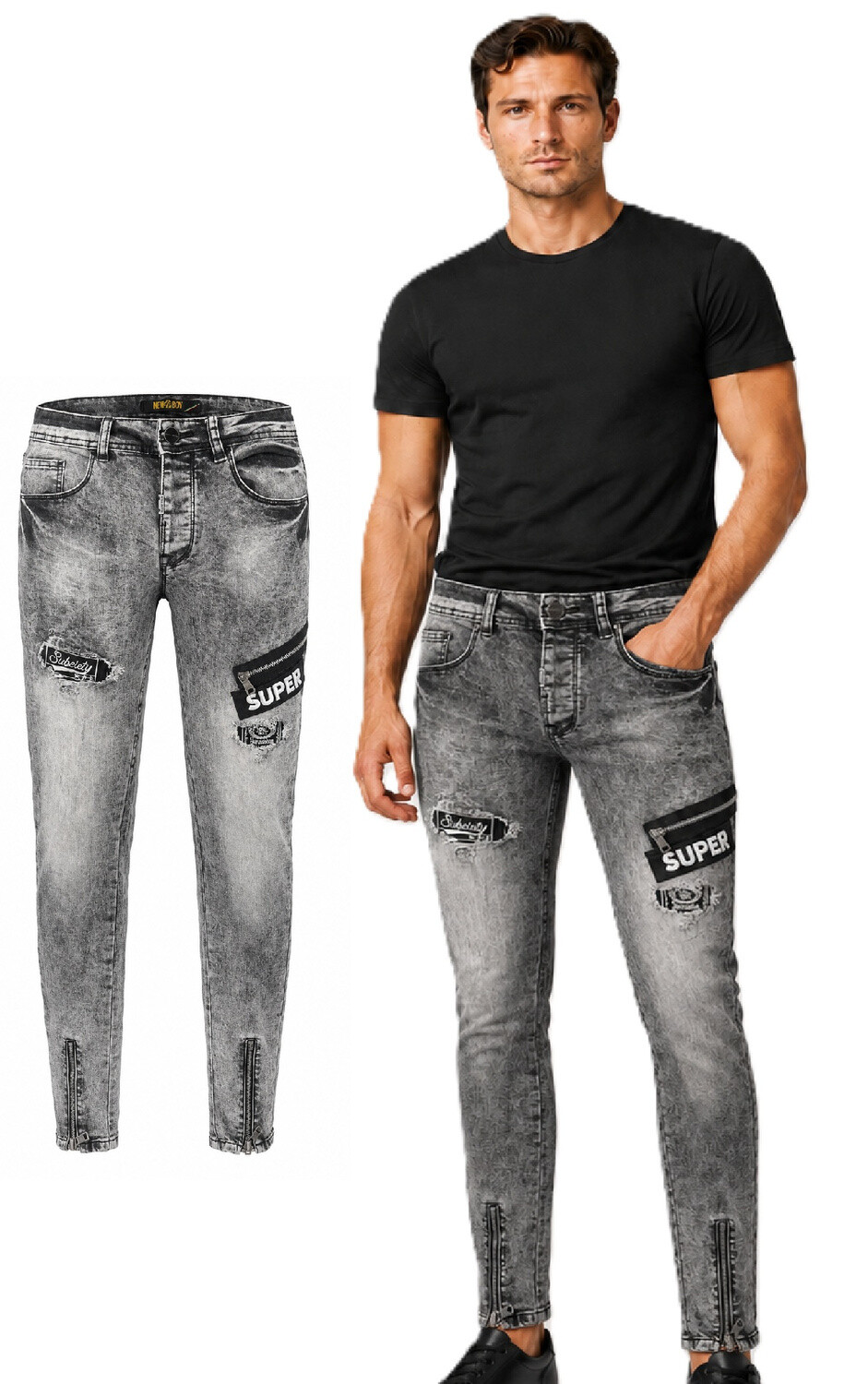 Pánske skinny džínsy s látkami - Mp0162n