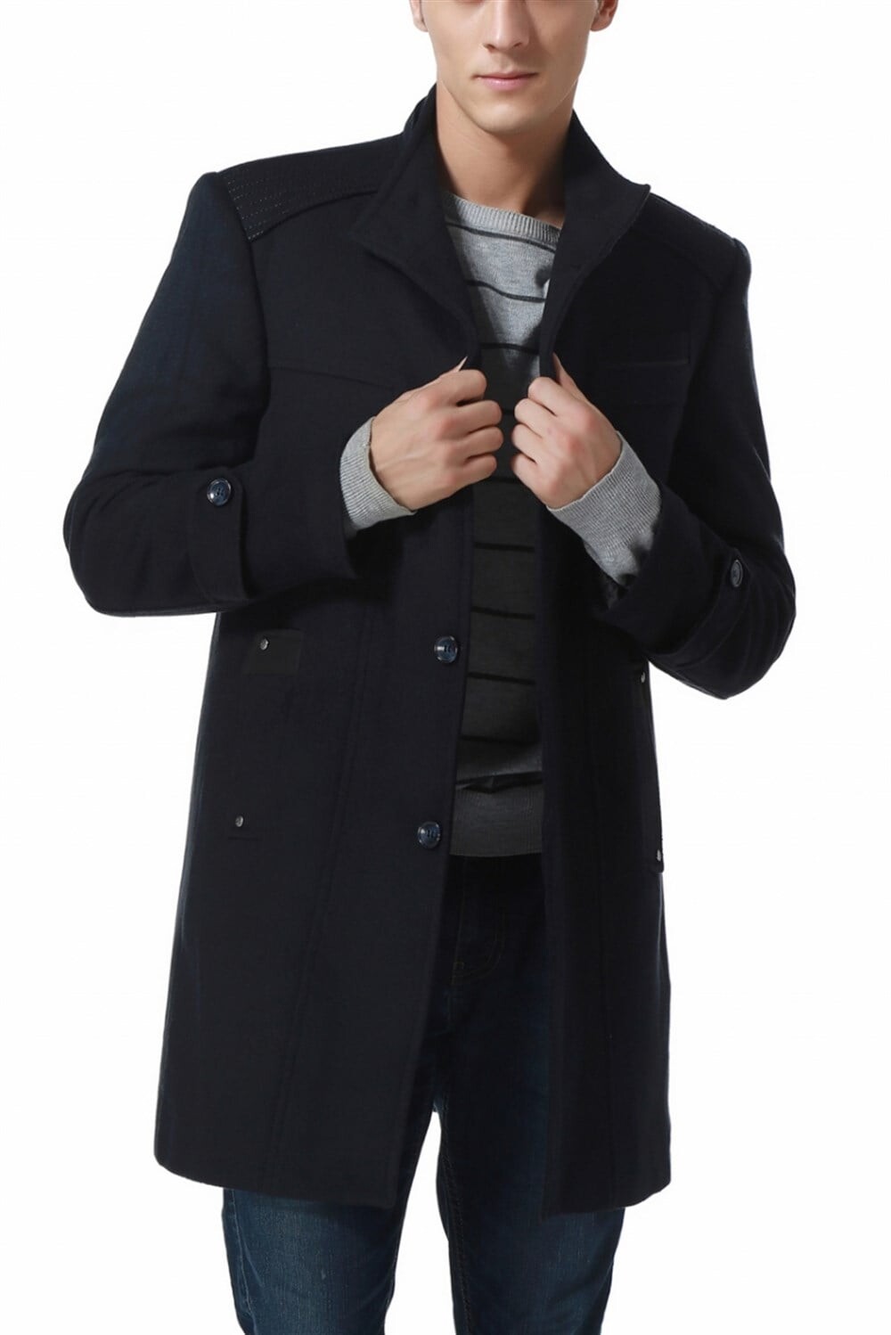PLT8308 DEWBERRY COAT-PATTERNED NAVY BLUE
