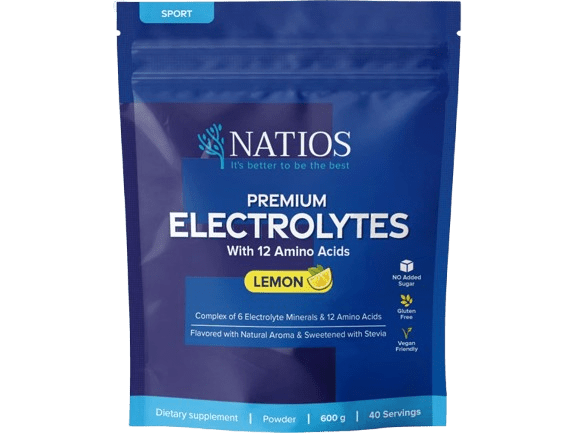 NATIOS Premium Electrolytes, Elektrolyty s 12 aminokyselinami, Citrón 600 g