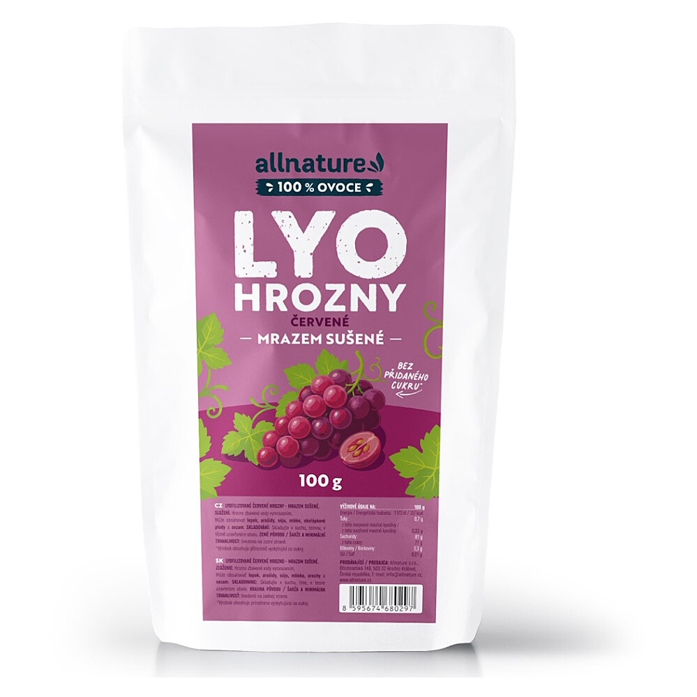 ALLNATURE Červené hrozno sušené mrazom 100 g