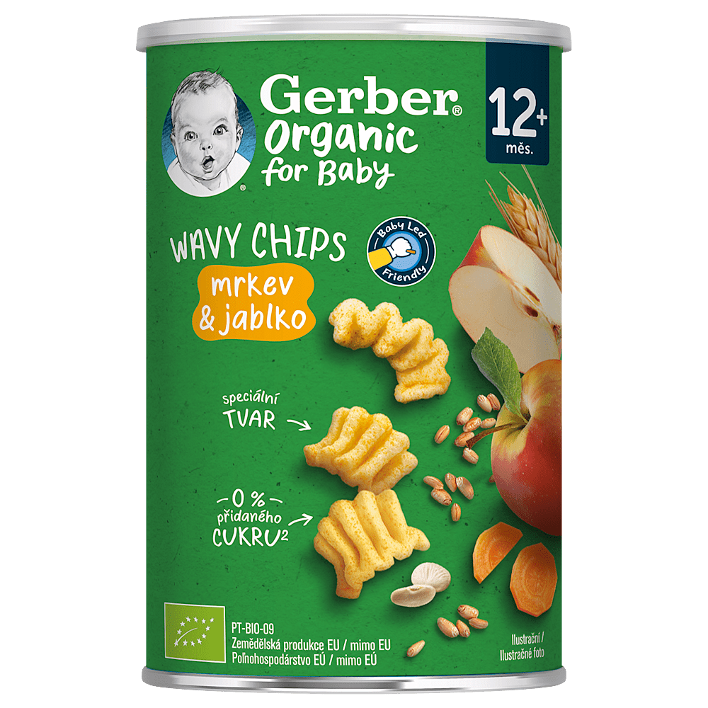 GERBER Wavy chips mrkva&jablko 12m+ BIO 35 g