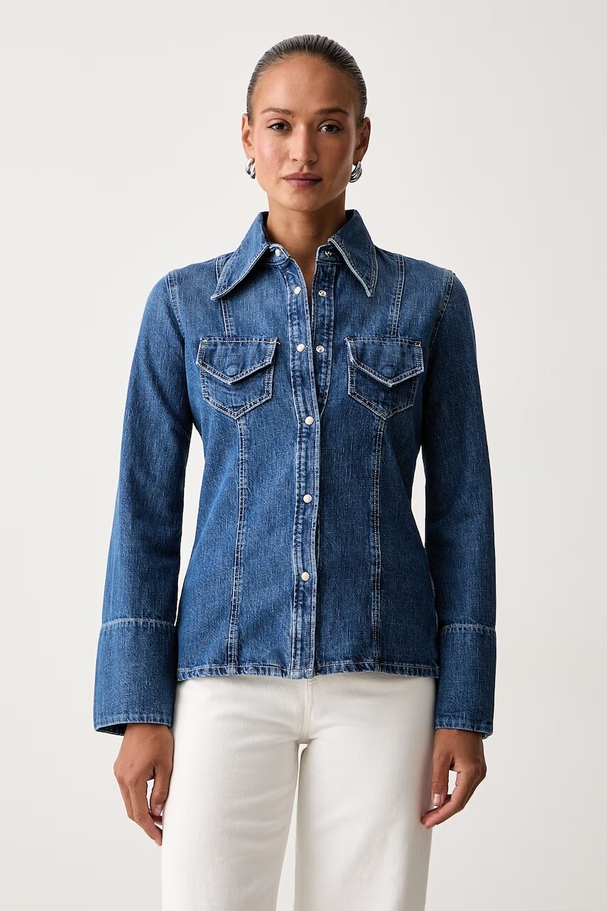 BOSS Orange košeľa dámska rifľová C_SLIM SHIRT
