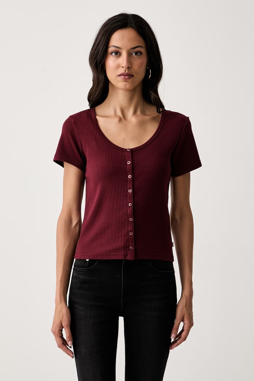 Levi's tričko dámske bavlnené s elastanom AUSTEN BUTTON THROUGH SS