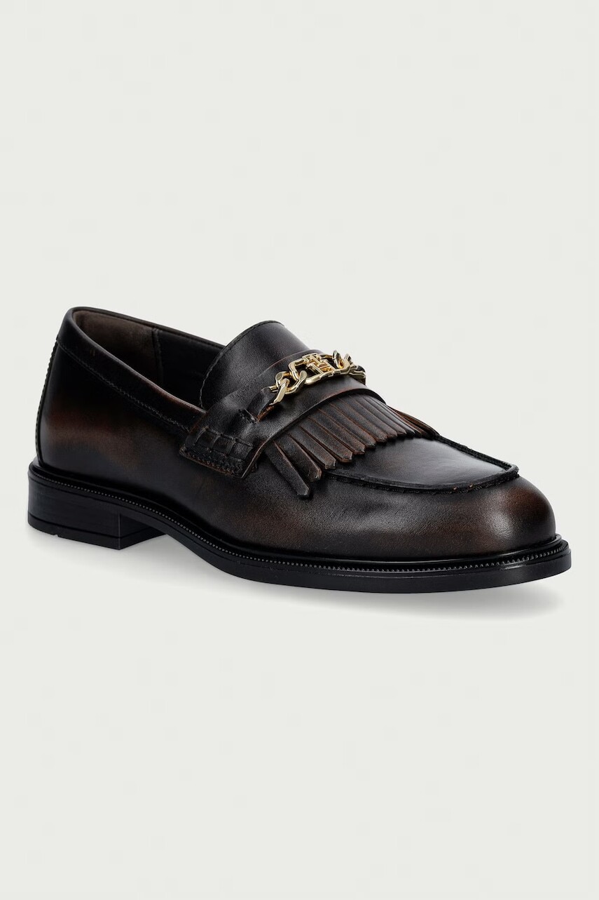 Tommy Hilfiger mokasíny dámske kožené TH CHAIN FRINGE LEATHER LOAFER
