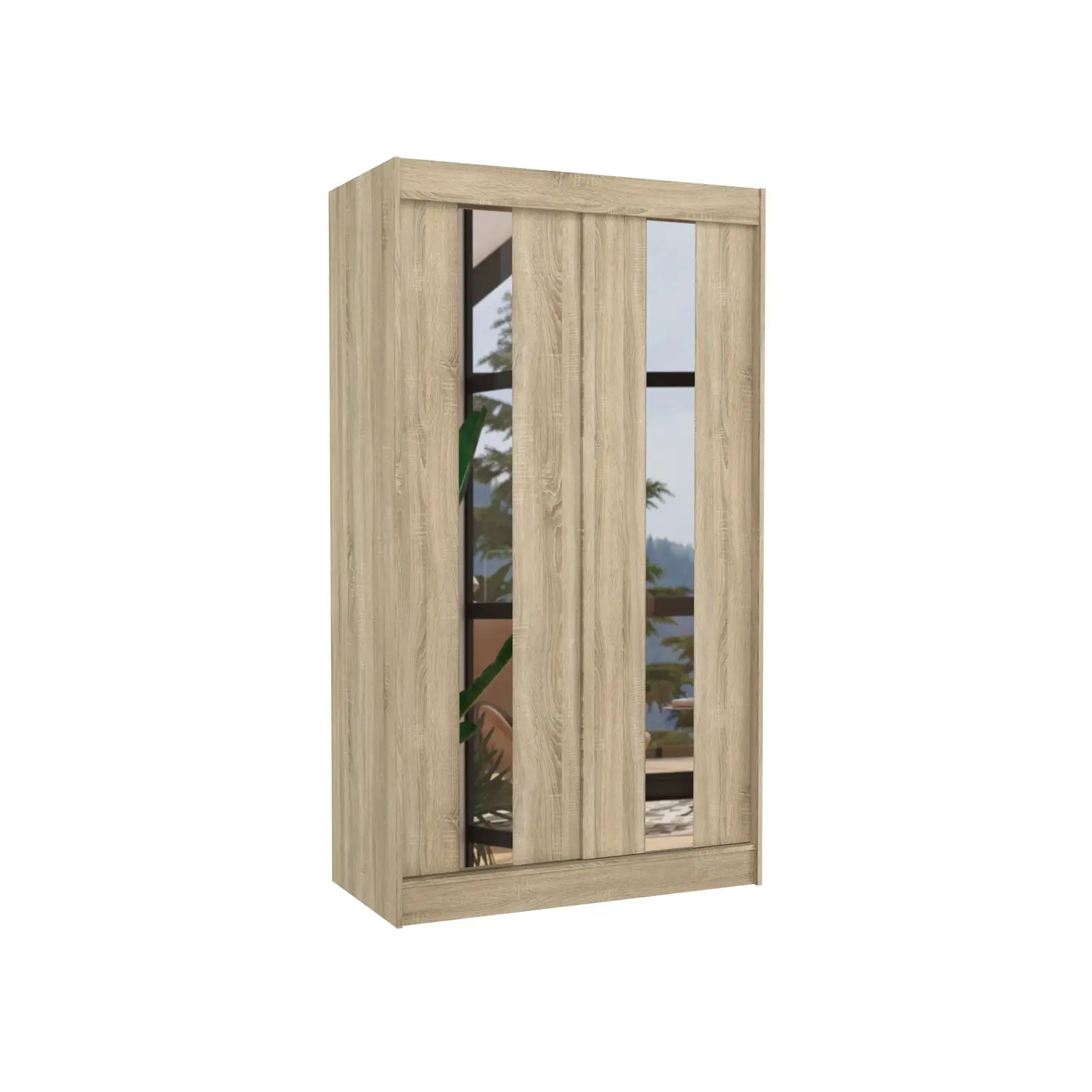 Šatníková skriňa s posuvnými dverami a zrkadlom Balaton 120 cm dub Sonoma
