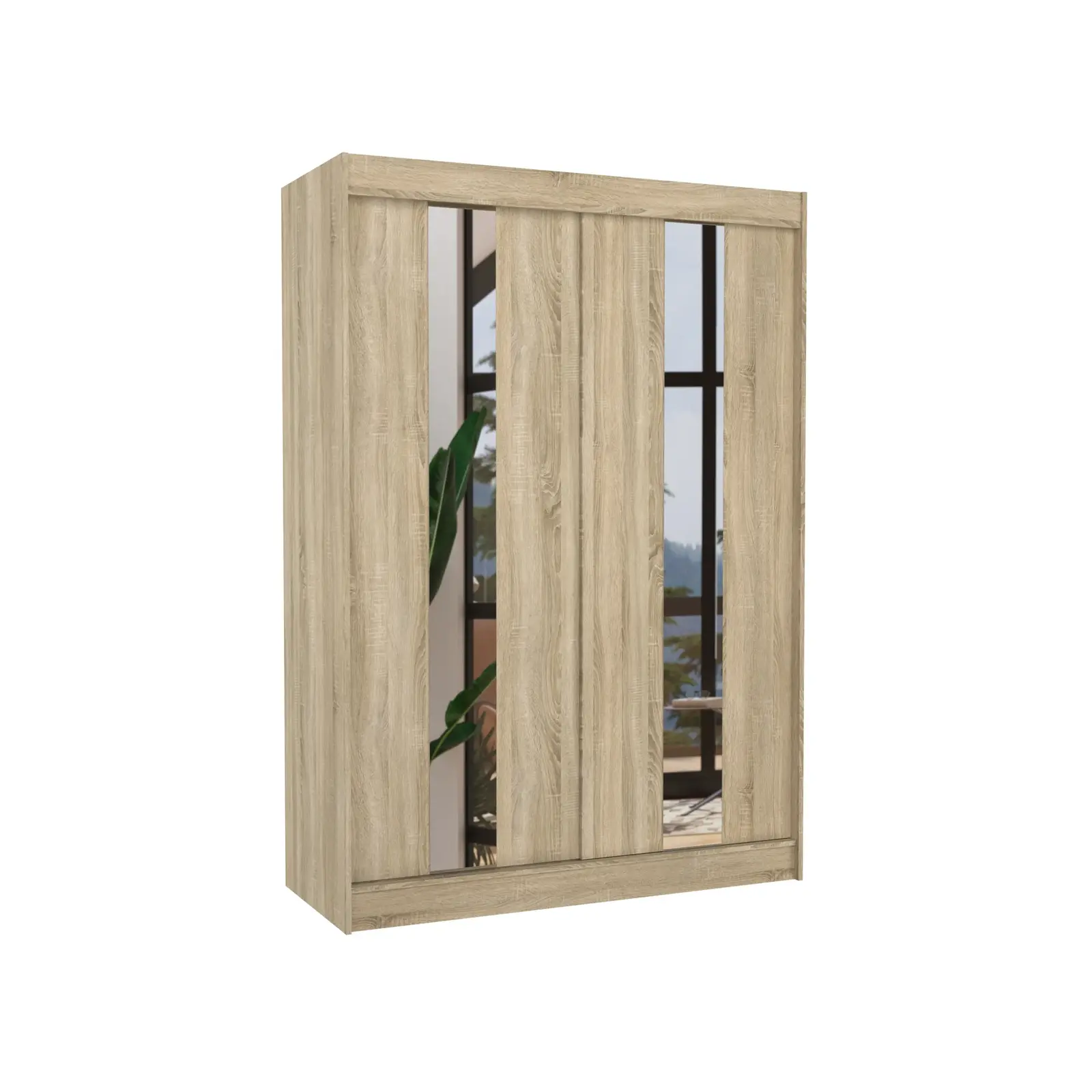Šatníková skriňa s posuvnými dverami a zrkadlom Balaton 150 cm dub Sonoma