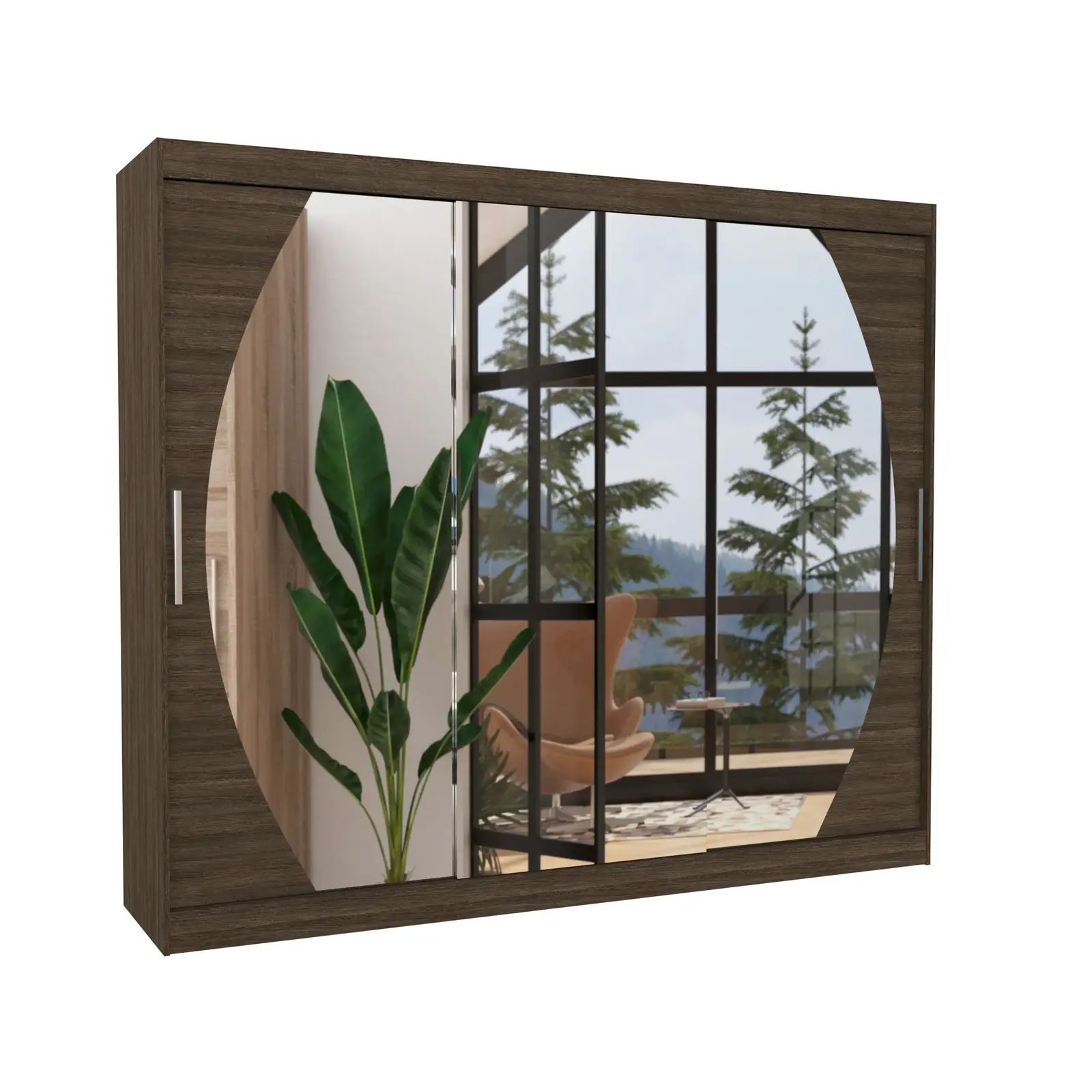 Šatníková skriňa s posuvnými dverami a zrkadlom Camb 250 cm Choco