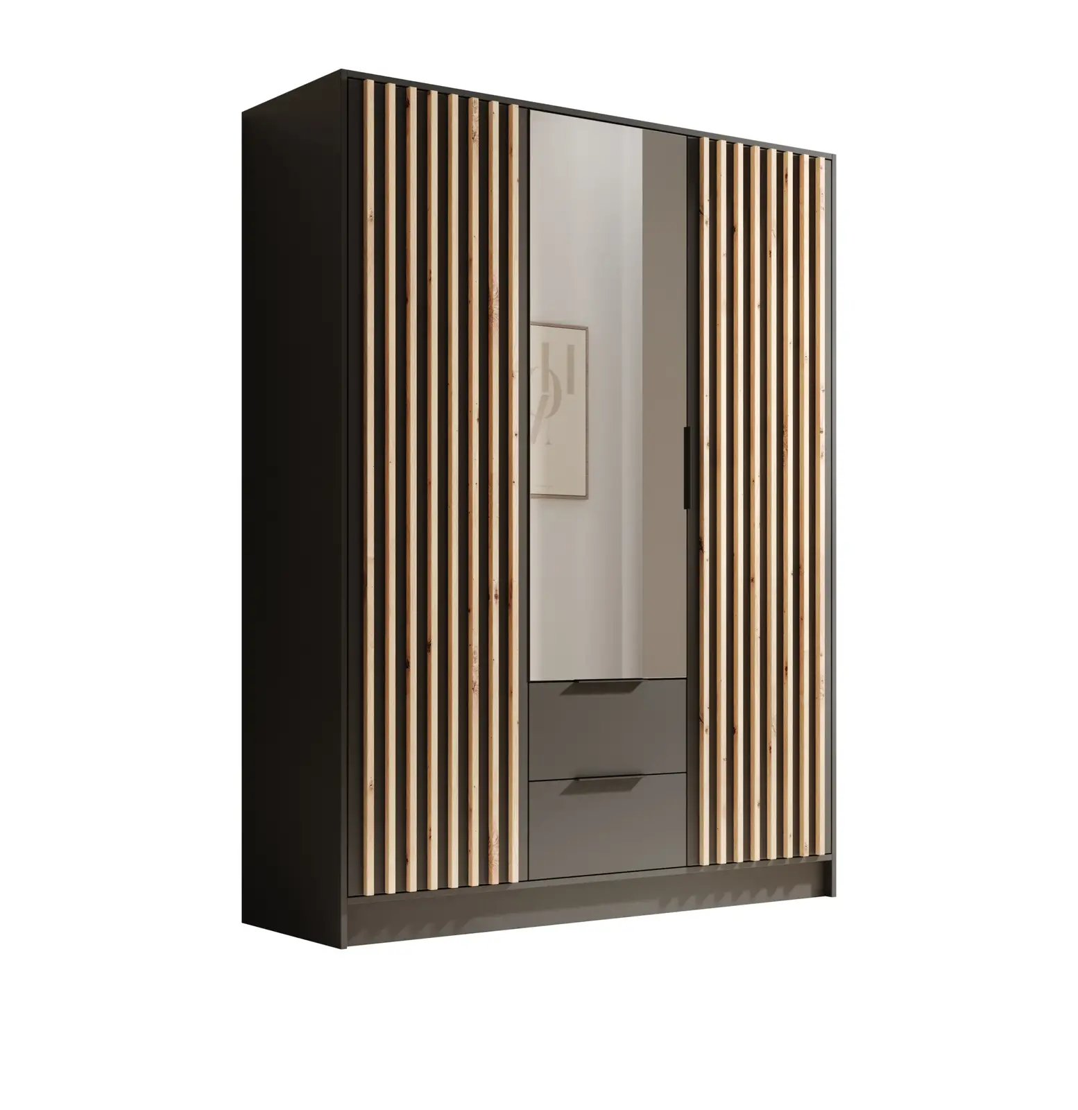 Šatníková skriňa so zrkadlom Nerida 150 cm čierna/hnedá