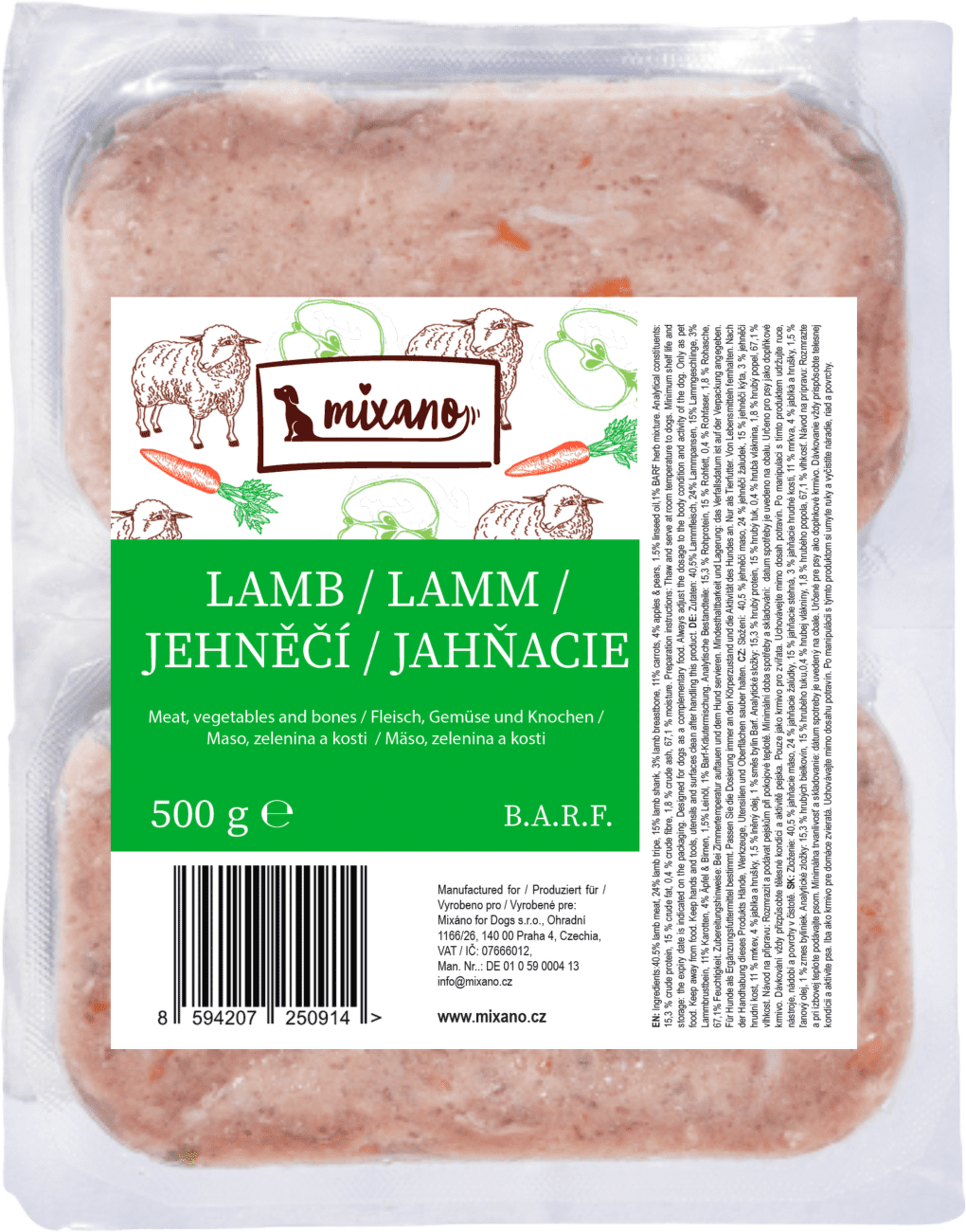 Barf Mixano jahňacie 2x250g
