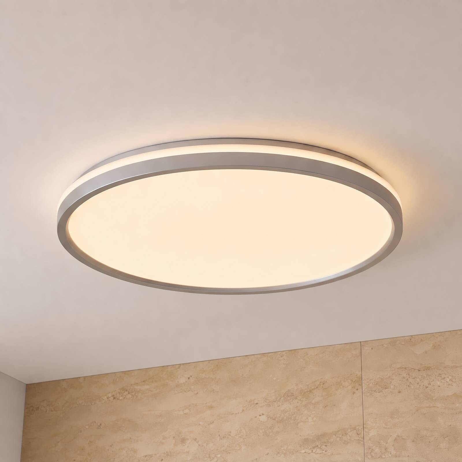 Stropné LED svetlo Lindby Edmund, strieborné, Ø 39 cm, CCT, IP44