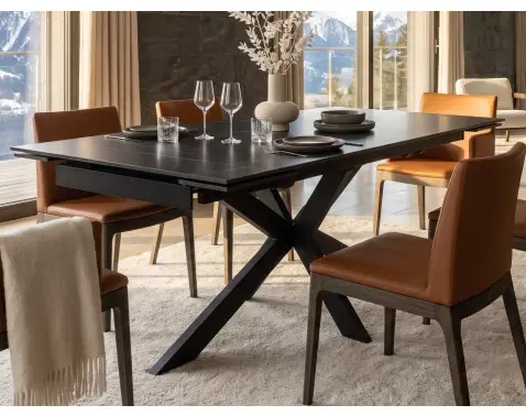 Rozkladací jedálenský stôl Santiago 170x90 cm, imitace černého mramoru%
