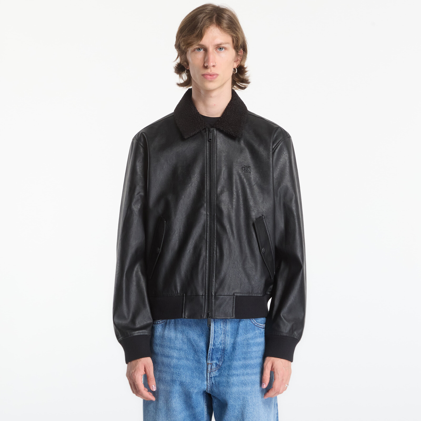 Bomber Calvin Klein Jeans Ls Faux Leather Sher Black L
